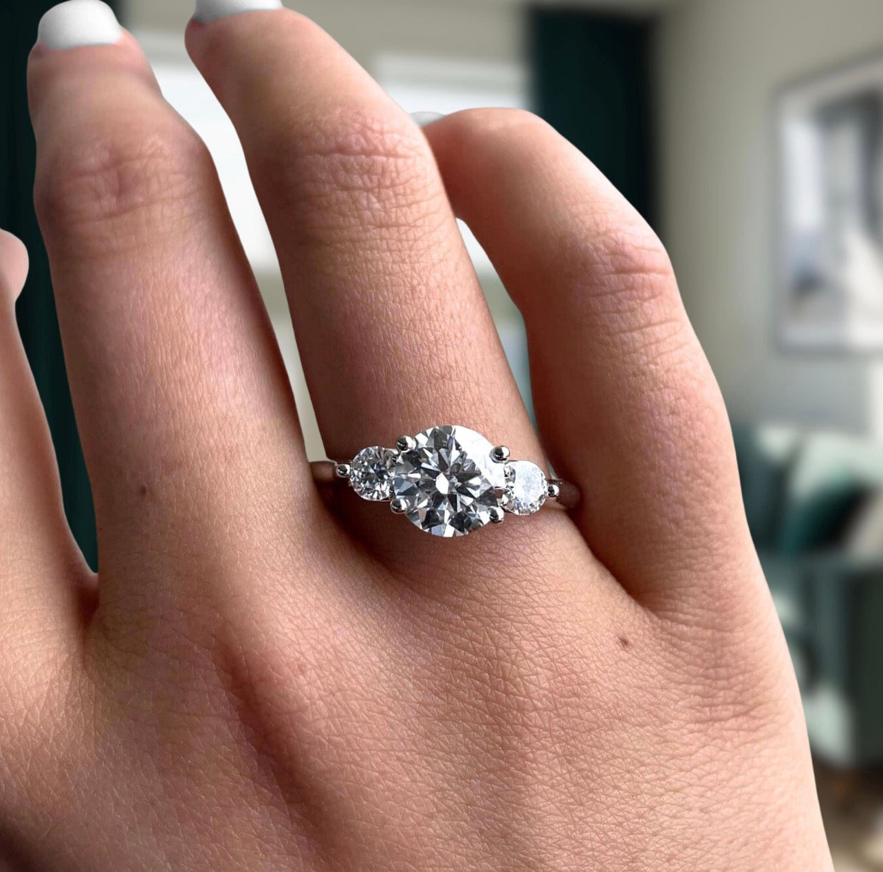 3-Diamonds Round Cut Engagement Ring