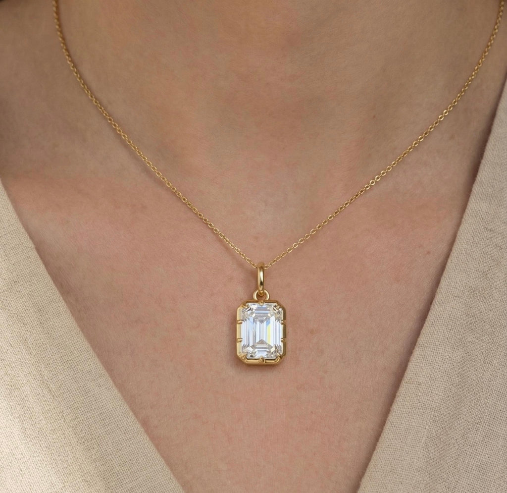 Emerald Cut Bezel Prong Set Charm Pendant