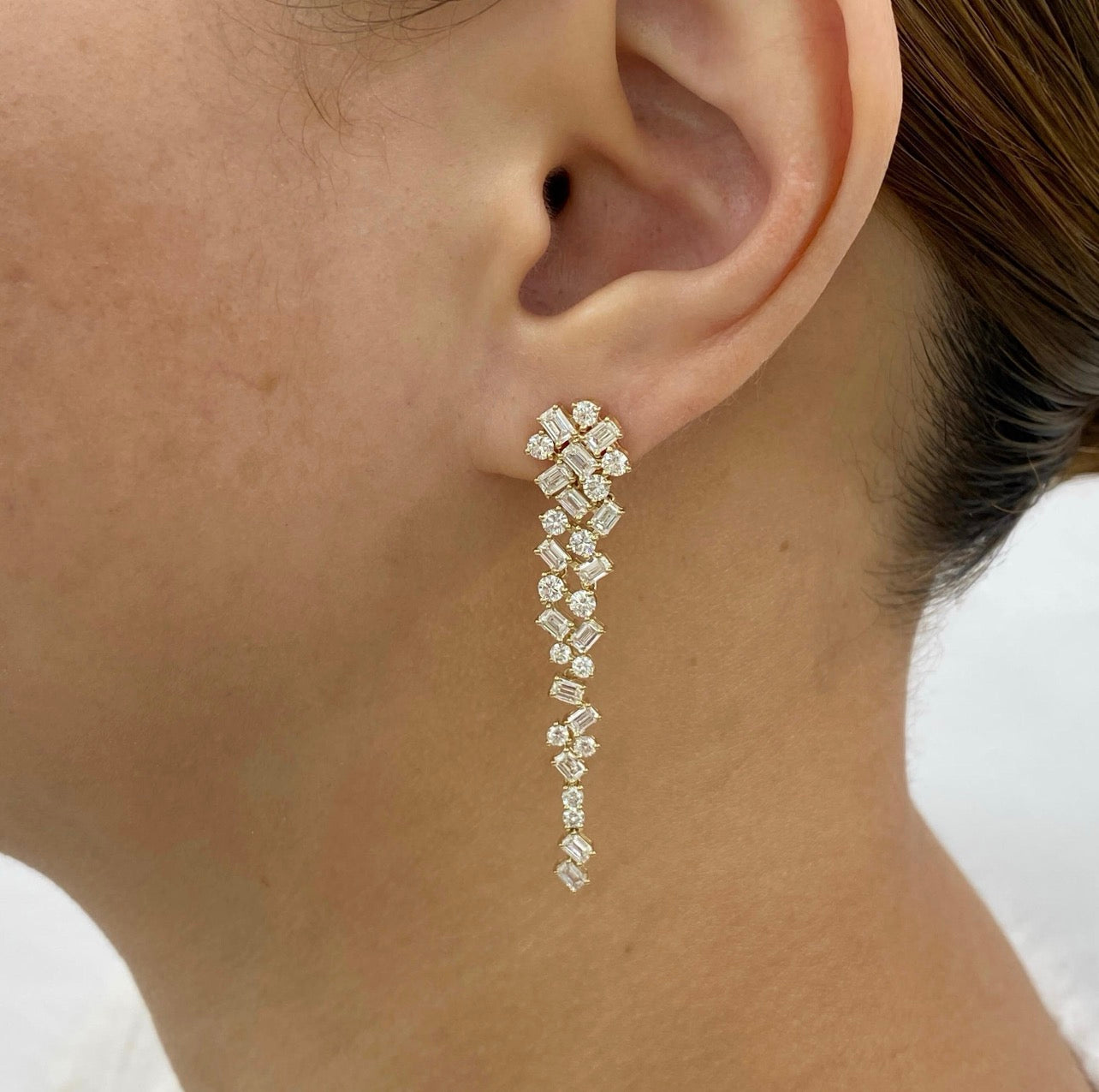 4.6ct Emerald & Round Cluster Drop Earrings