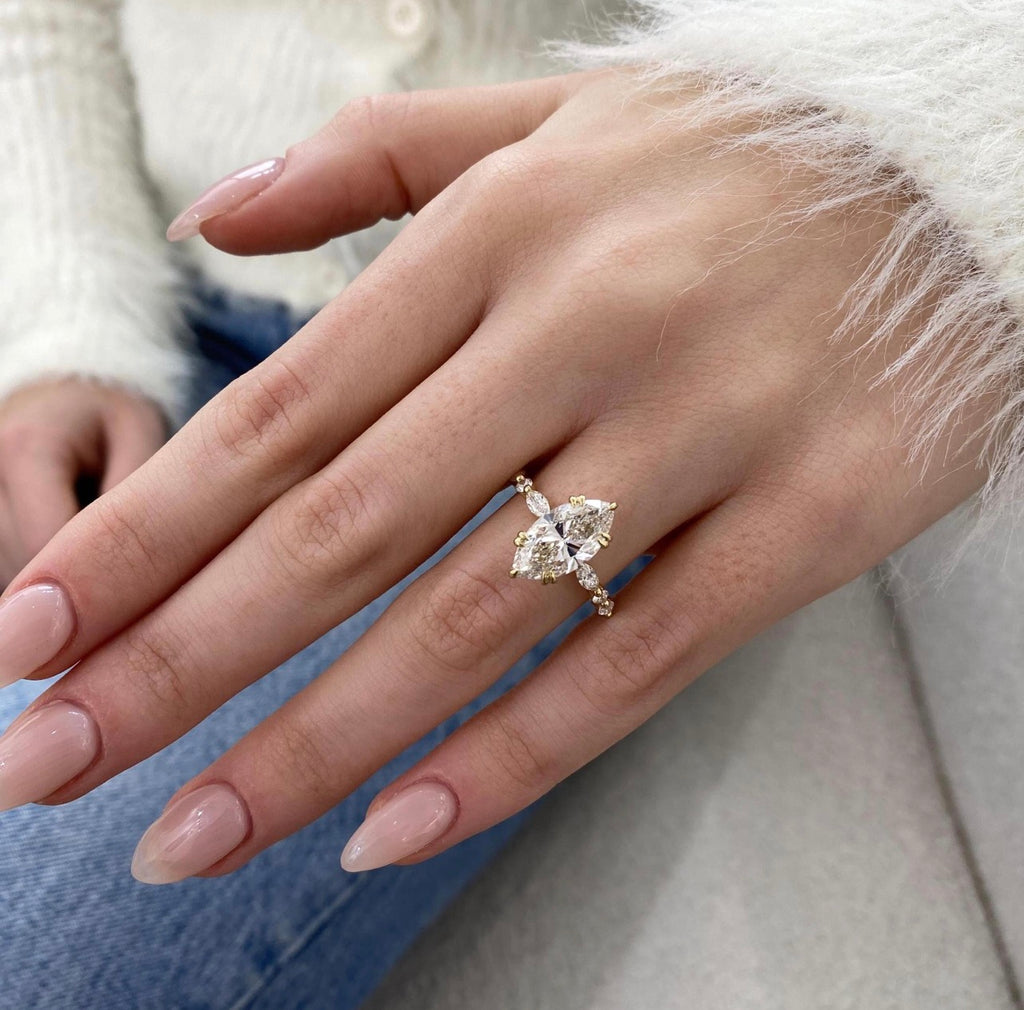 3ct Marquise Cut Ring with Floral Band