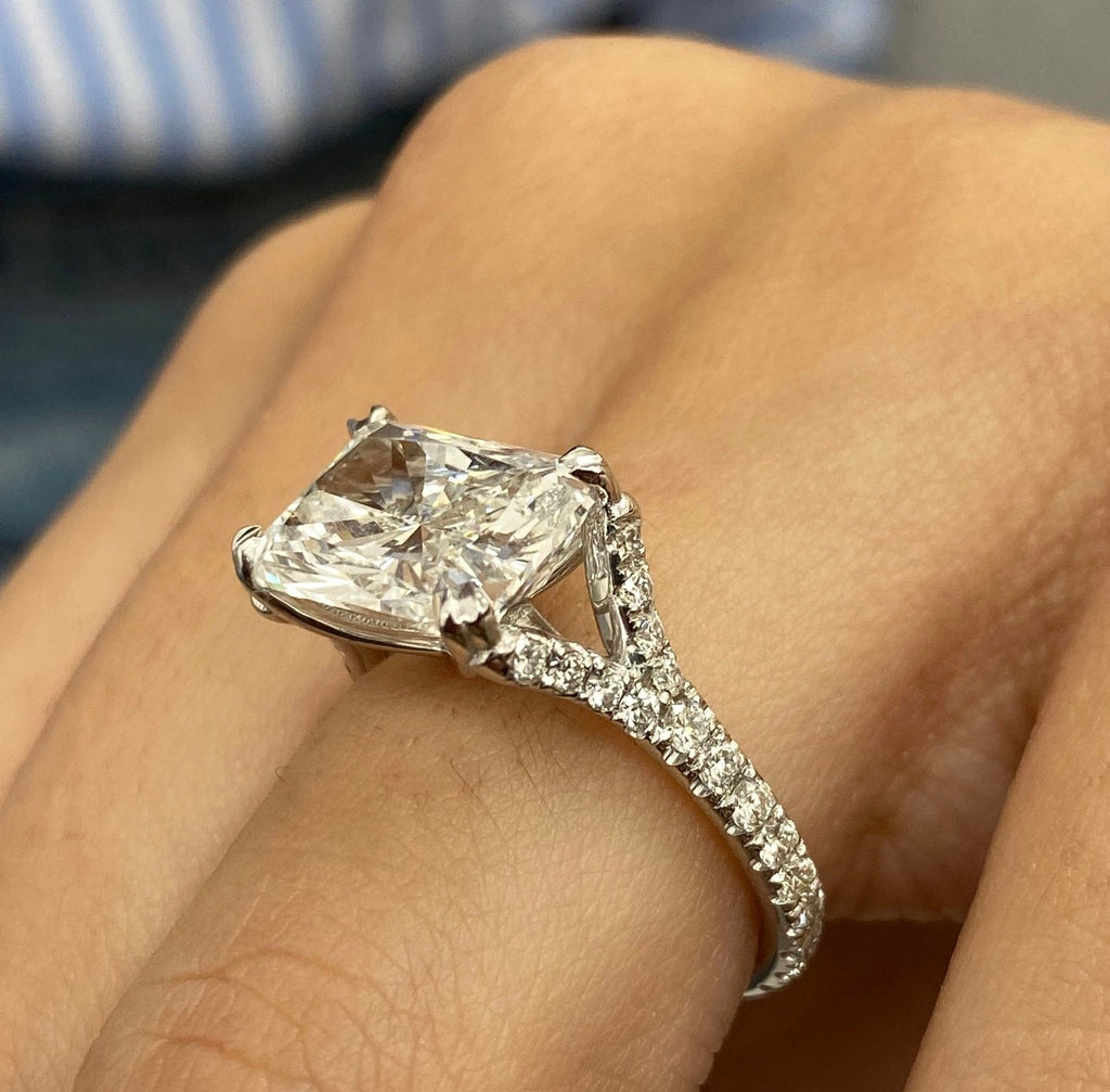 4ct Radiant Cut East West Set Cathedral Proposal Ring