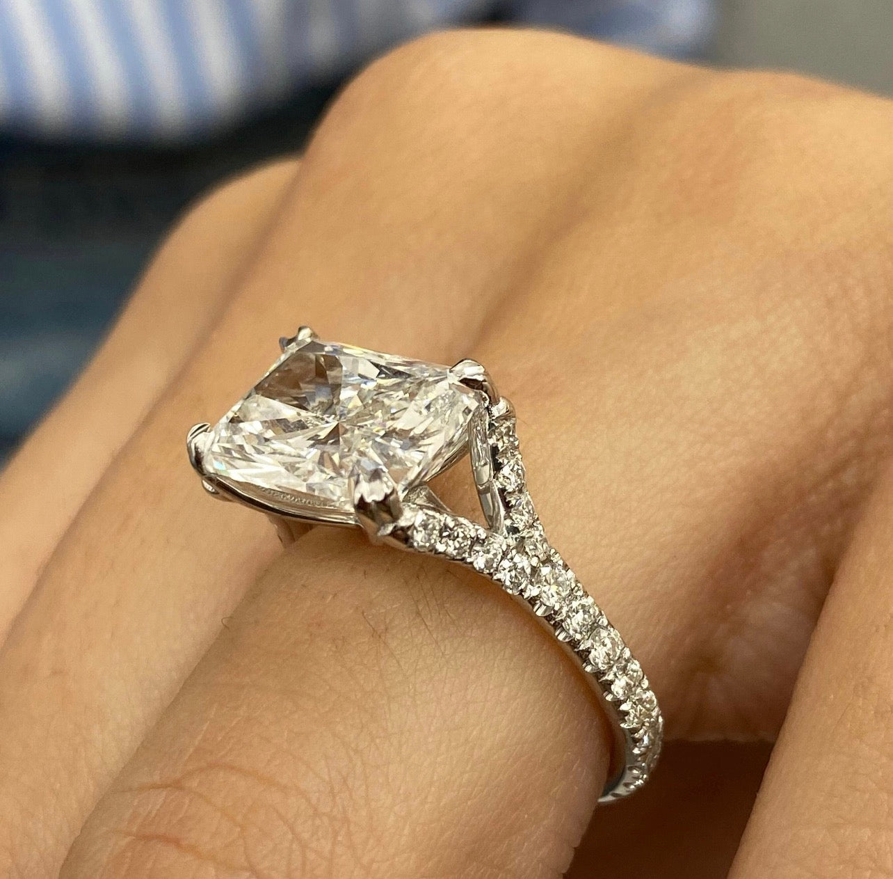 4ct Radiant Cut East West Set Cathedral Proposal Ring