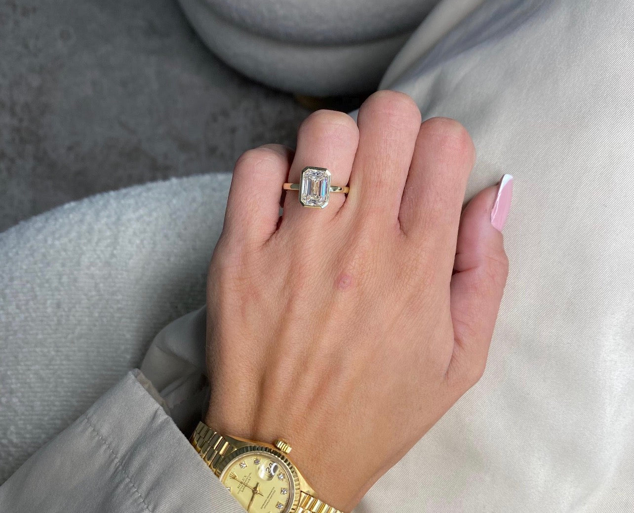 3ct Emerald Bezel Set Ring