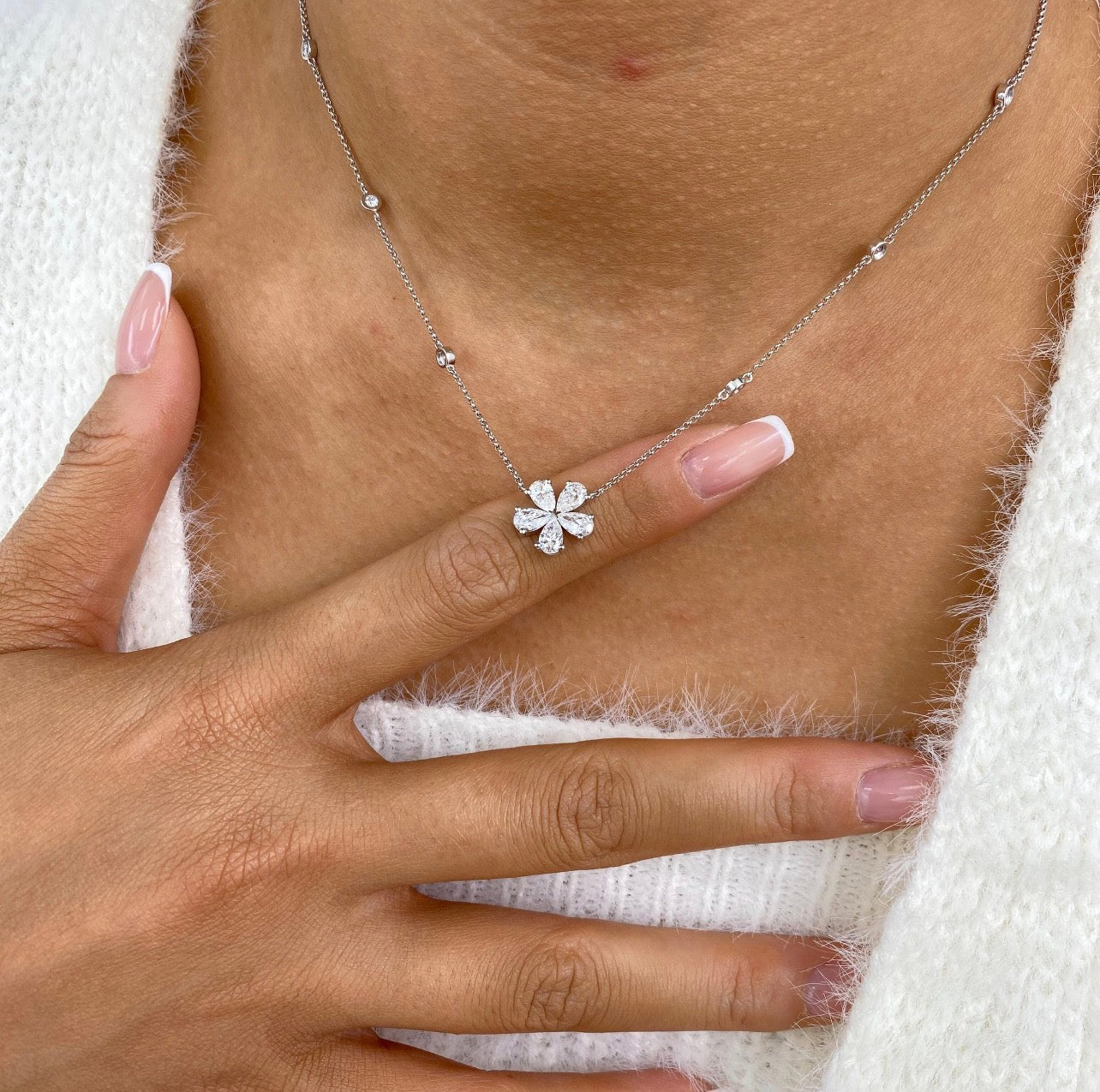 2ct Pear Cut Flower Necklace