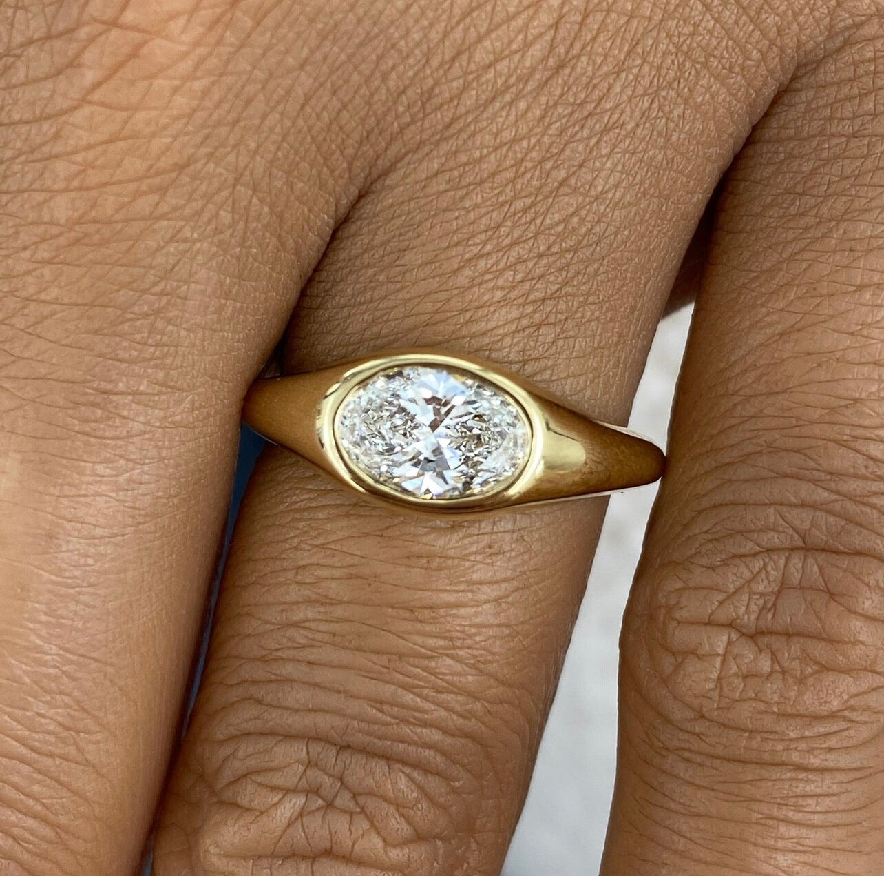 1.00ct Oval East West Set Bezel Ring