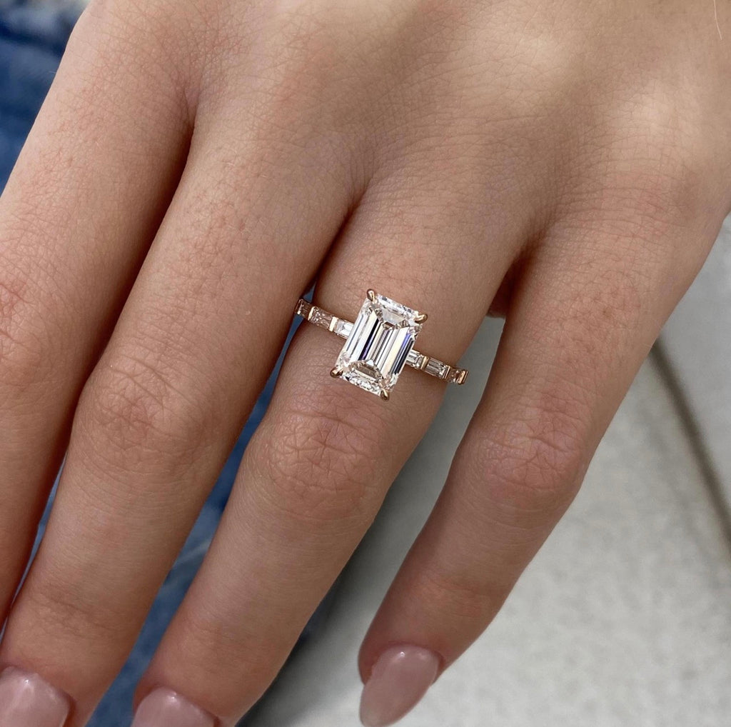 2ct Emerald Cut Ring with Baguette Band