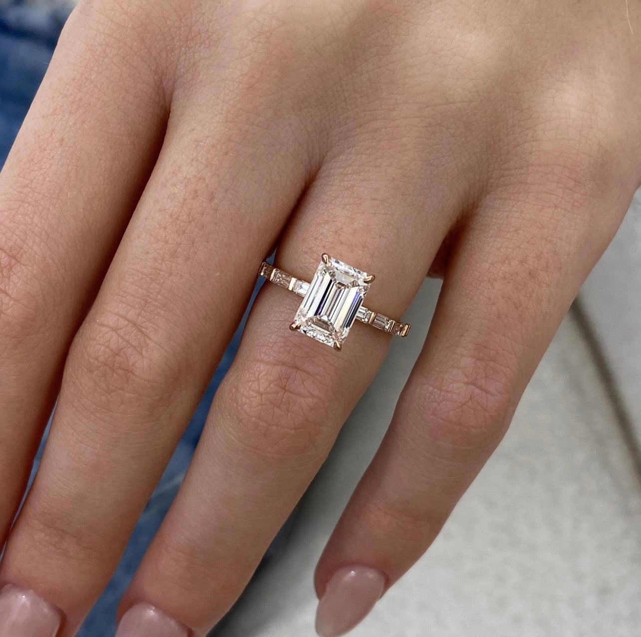2ct Emerald Cut Ring with Baguette Band