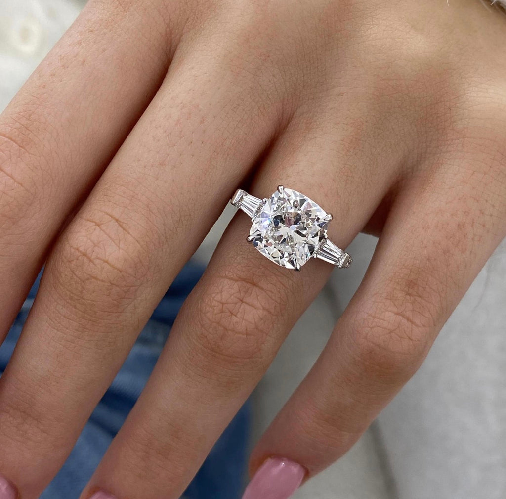 3.20ct Cushion Cut with Tapered Baguette Ring