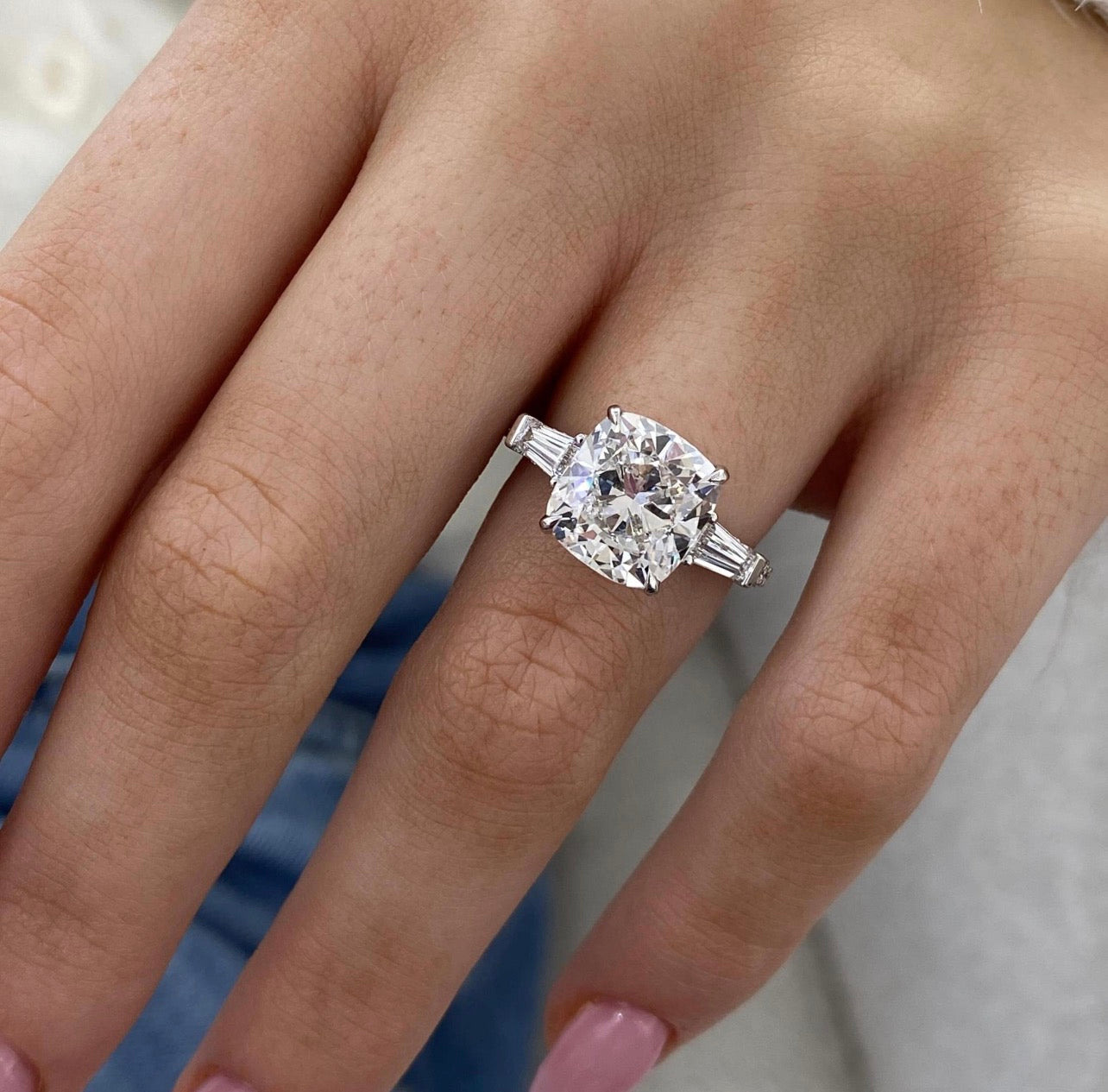3.20ct Cushion Cut with Tapered Baguette Ring