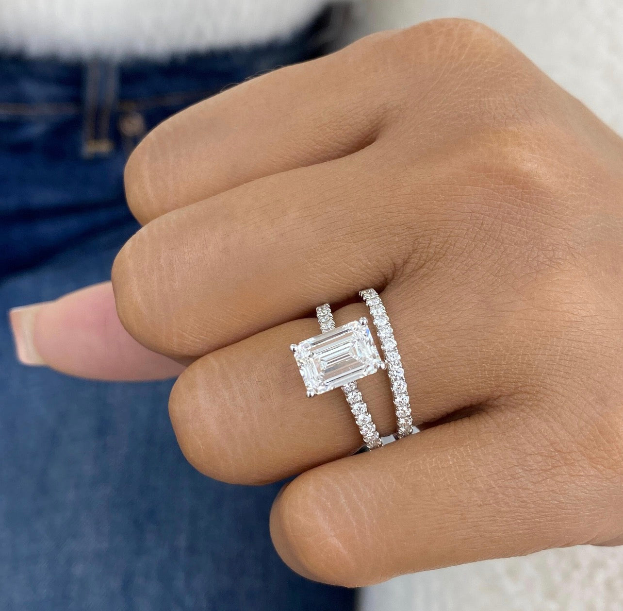 1.50ct Emerald Cut Ring with Wedding Band