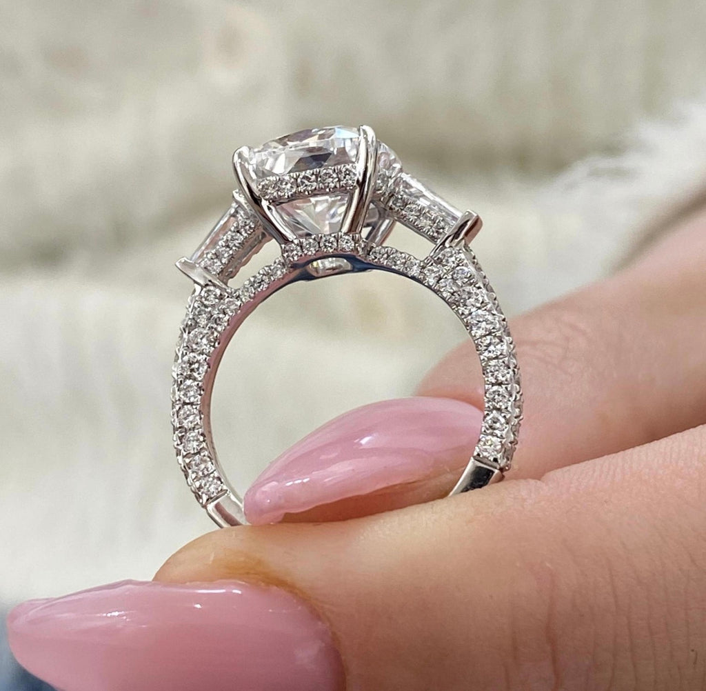 3.20ct Cushion Cut with Tapered Baguette Ring
