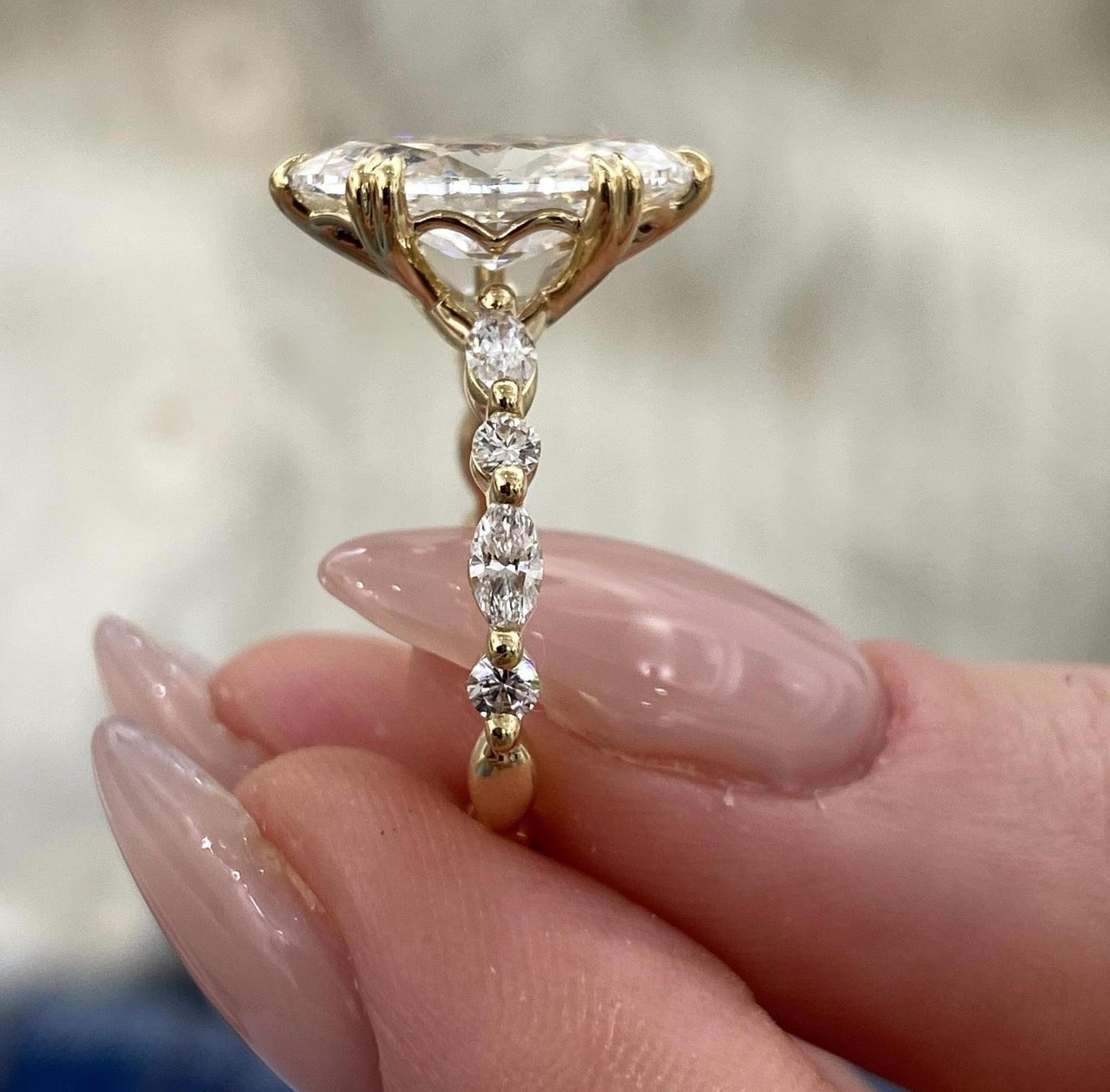 3ct Marquise Cut Ring with Floral Band