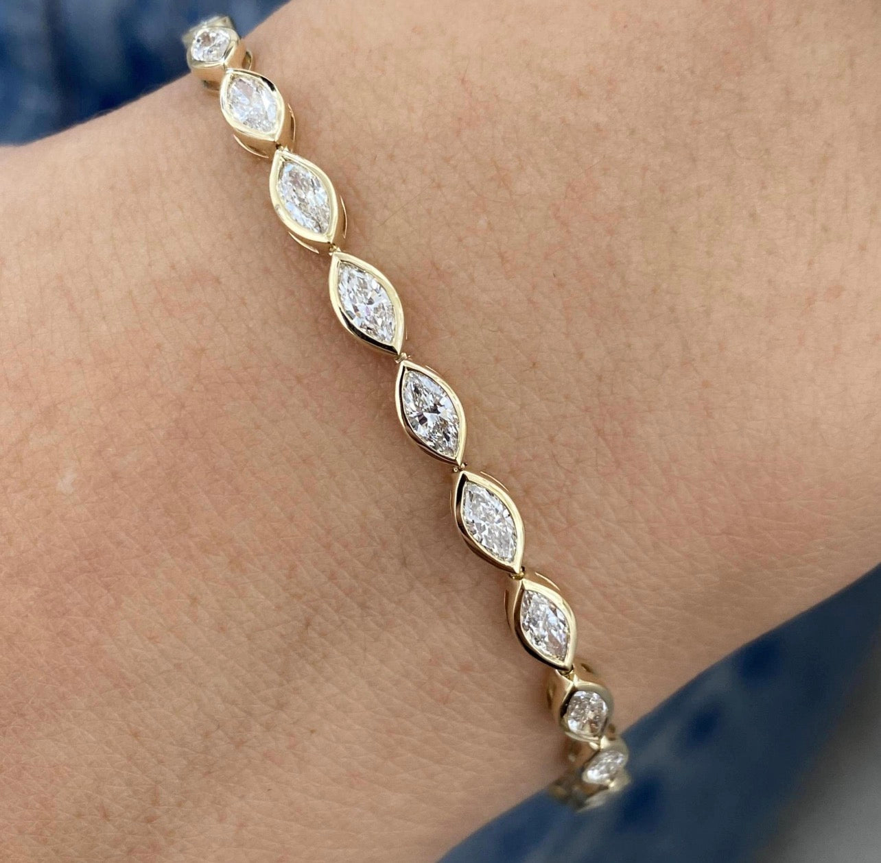 3.8ct Marquise East West Bezel Set Tennis Bracelet
