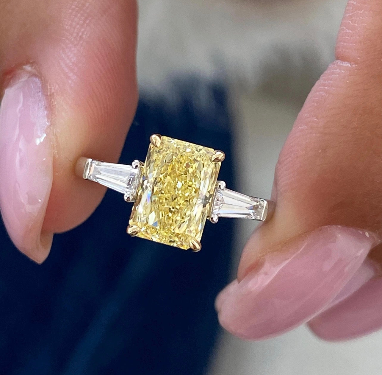 2ct Fancy Yellow Radiant with Baguette Ring