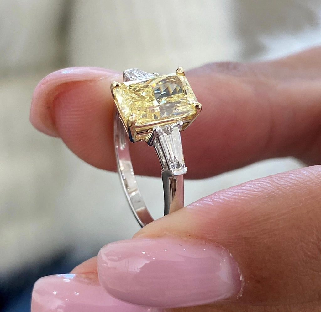 2ct Fancy Yellow Radiant with Baguette Ring
