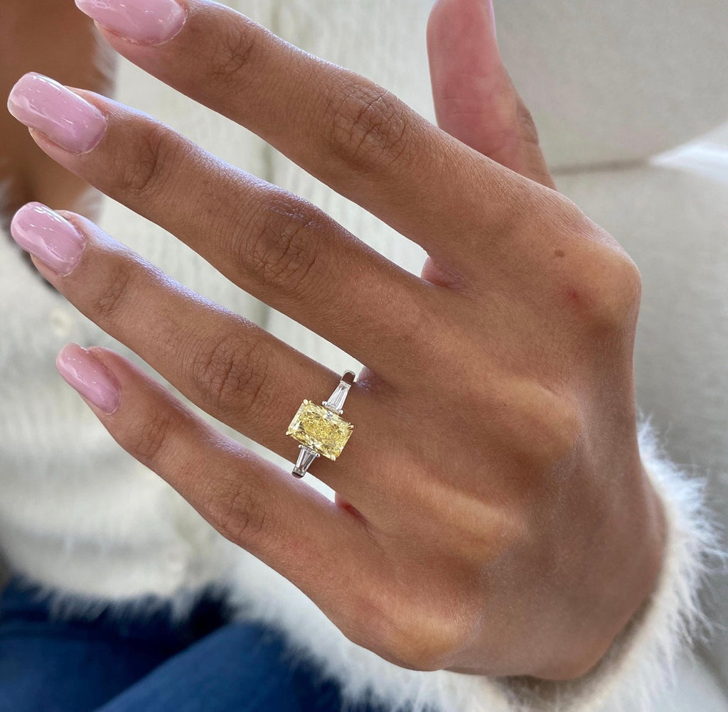 2ct Fancy Yellow Radiant with Baguette Ring