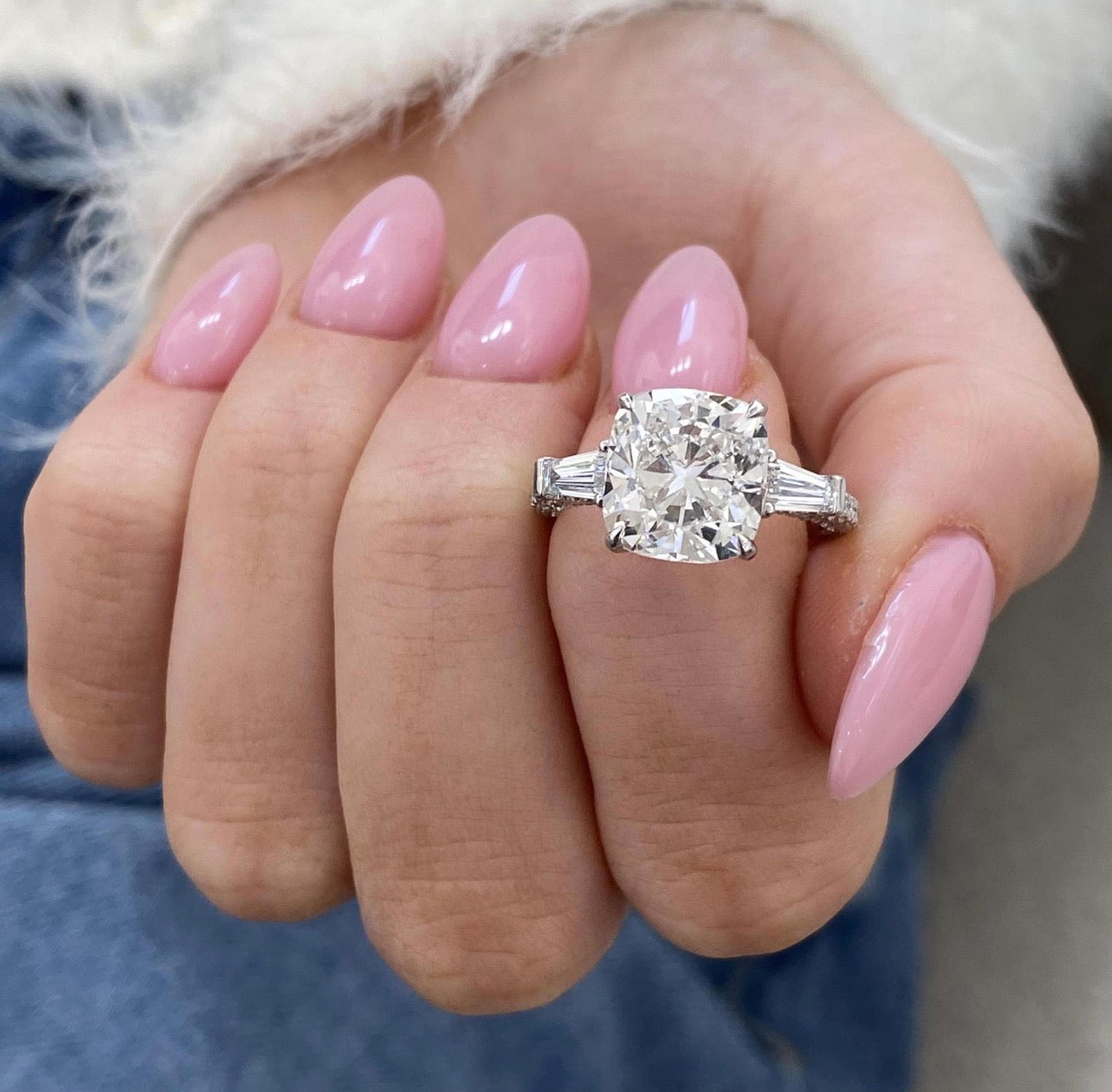 3.20ct Cushion Cut with Tapered Baguette Ring