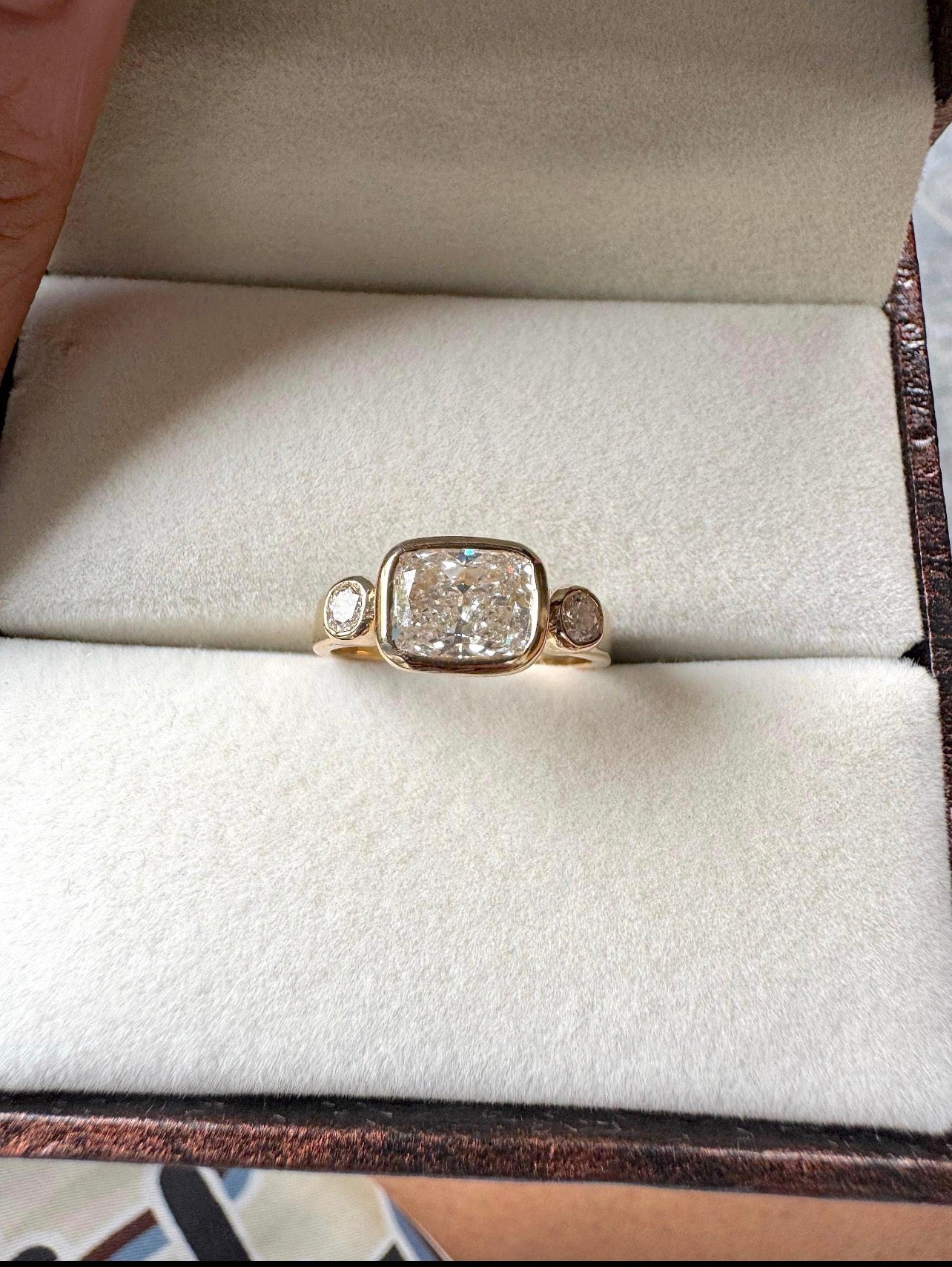 1.50ct Cushion 3-Stone Bezel Set Ring