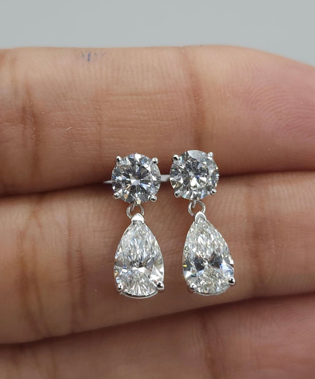 2.40ct Pear & Round Drop Earrings