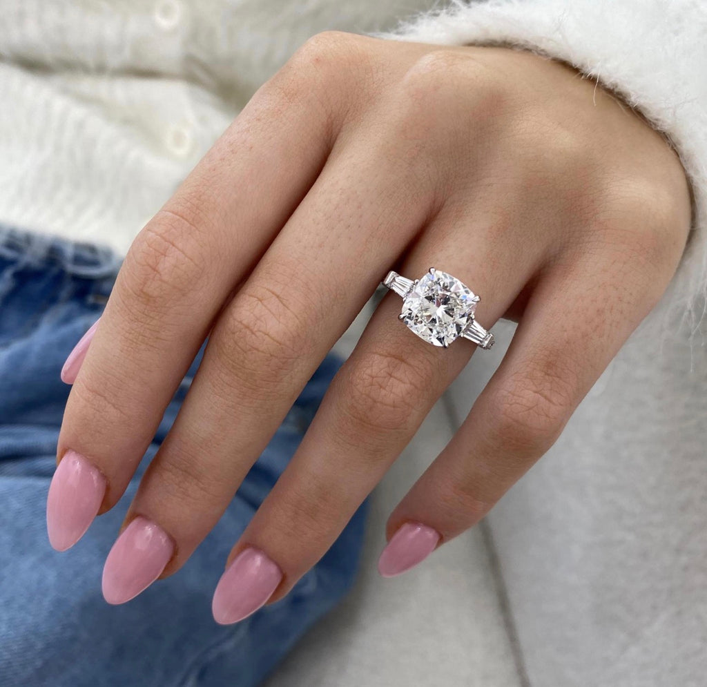 3.20ct Cushion Cut with Tapered Baguette Ring