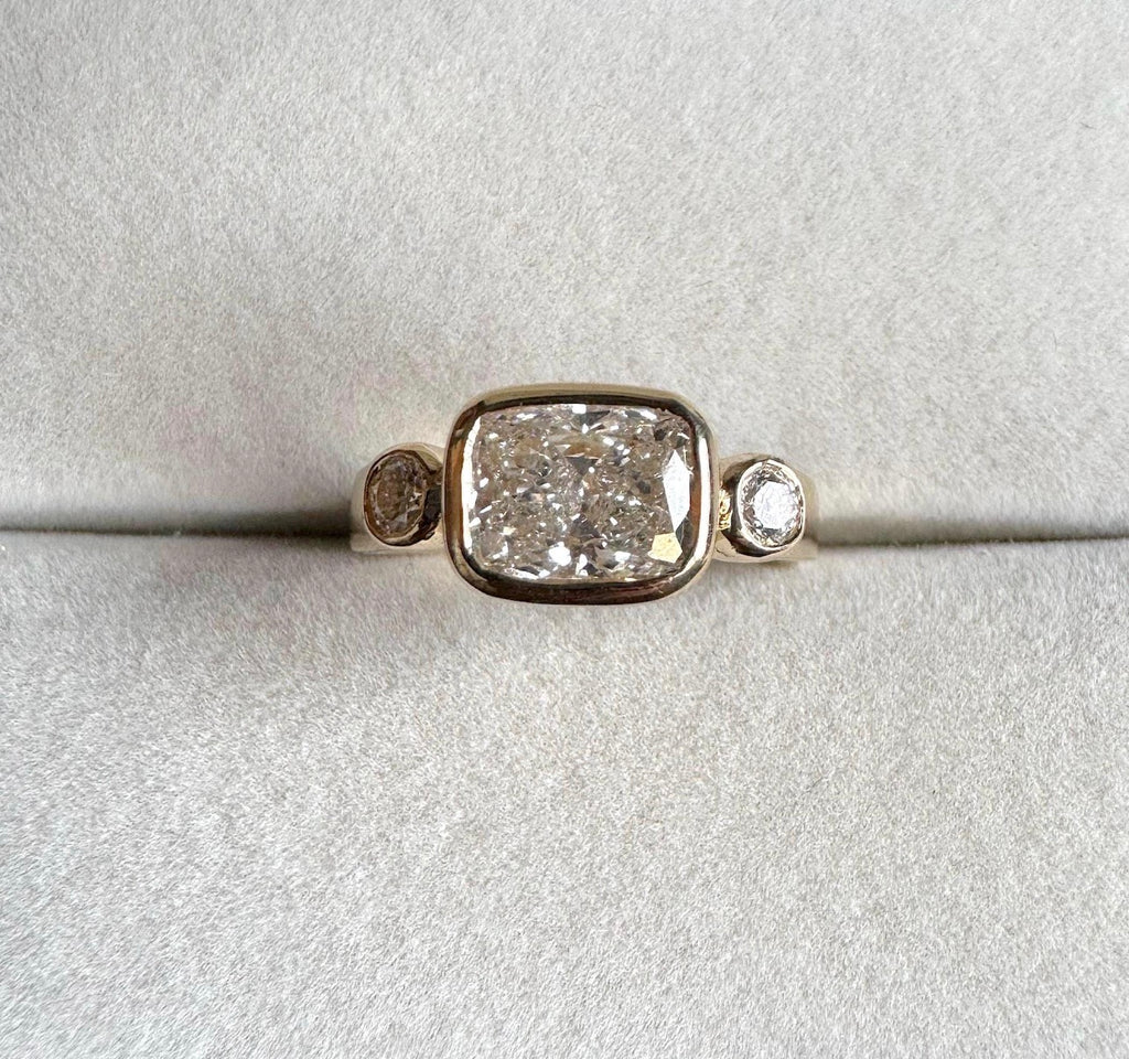 1.50ct Cushion 3-Stone Bezel Set Ring