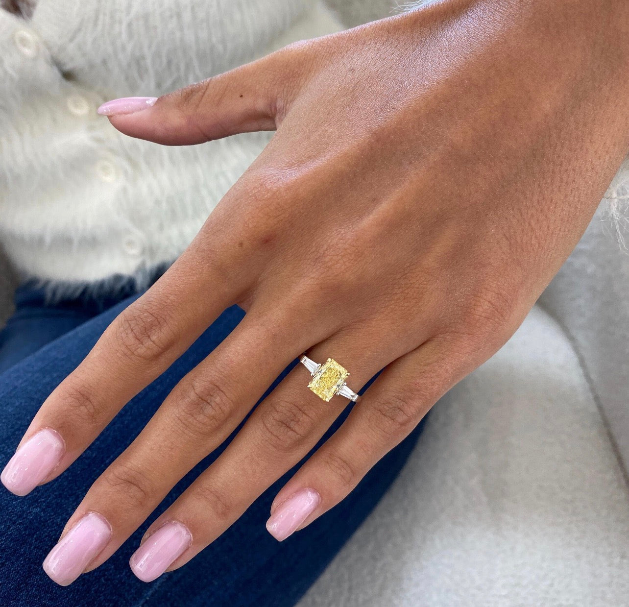 2ct Fancy Yellow Radiant with Baguette Ring