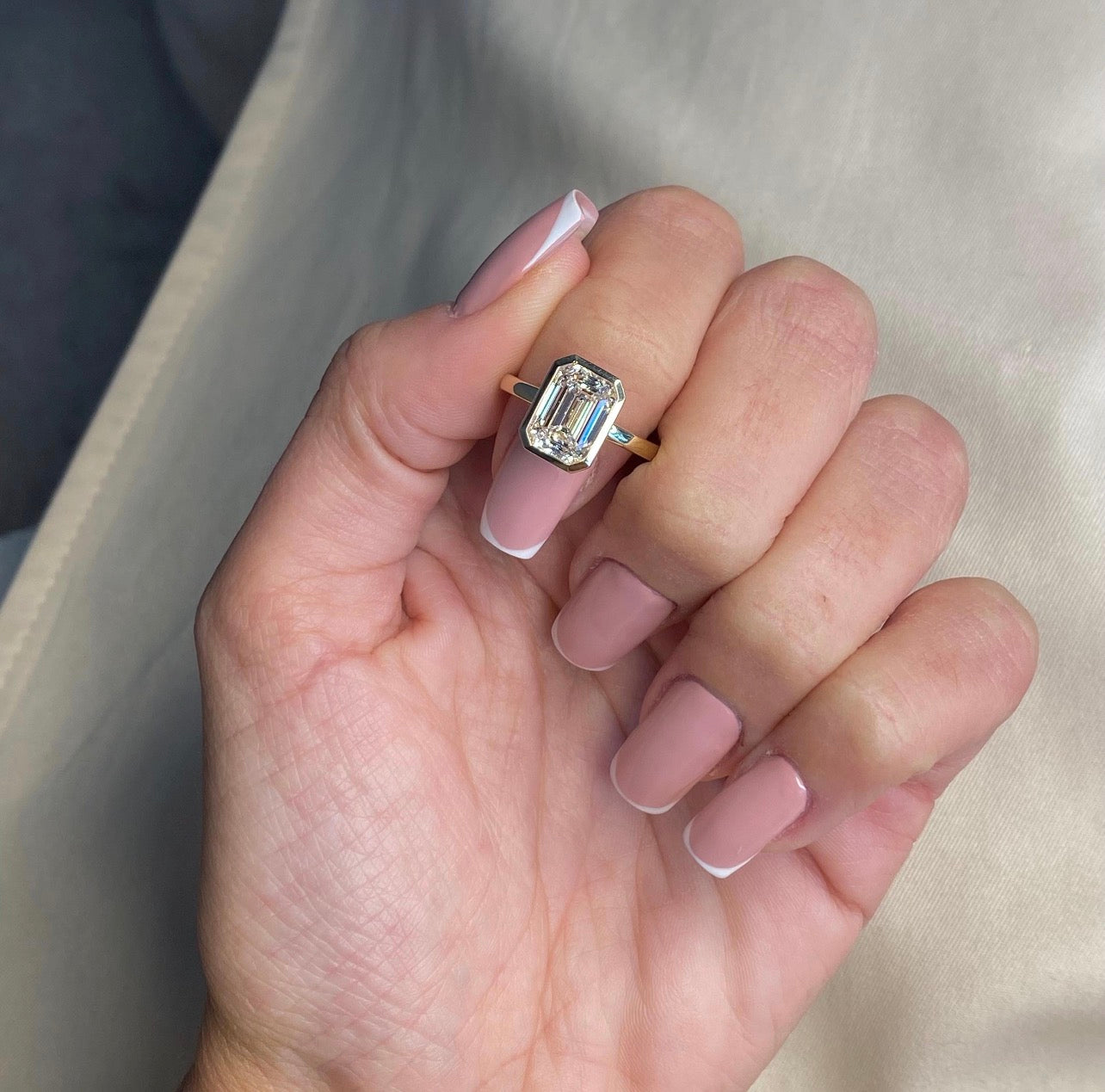 3ct Emerald Bezel Set Ring