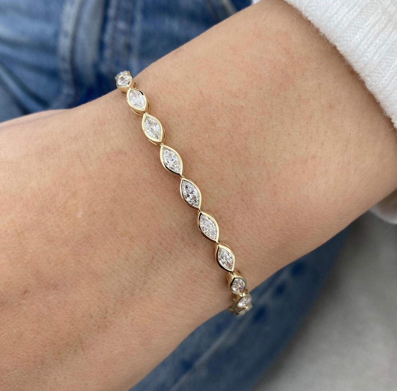3.8ct Marquise East West Bezel Set Tennis Bracelet