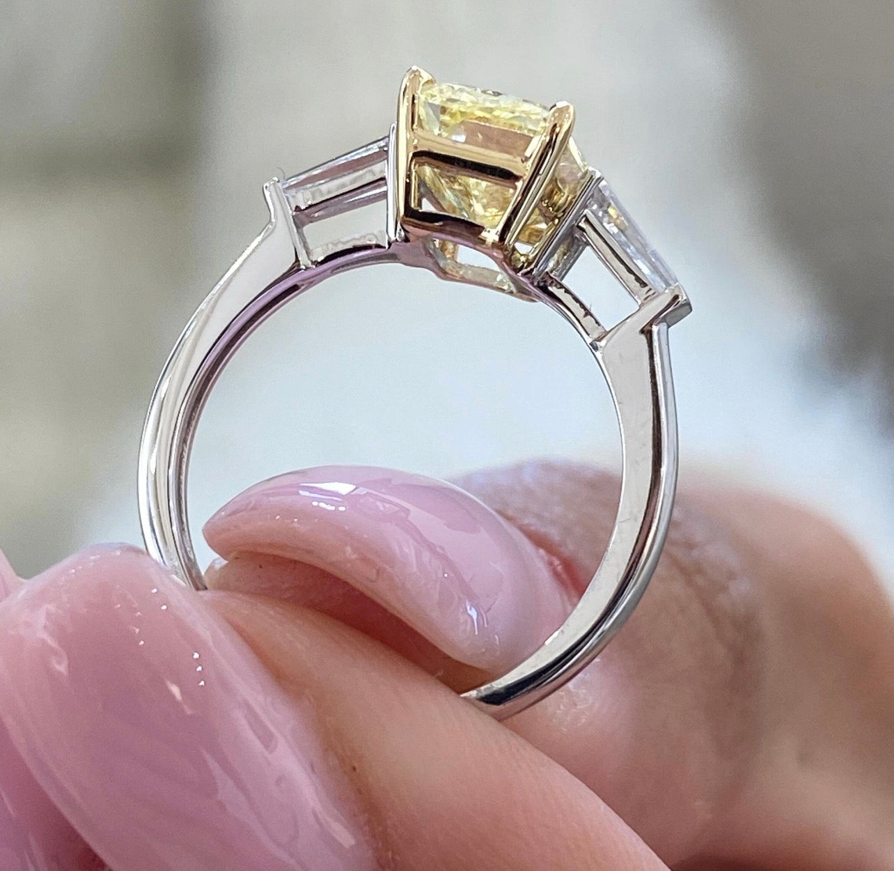 2ct Fancy Yellow Radiant with Baguette Ring