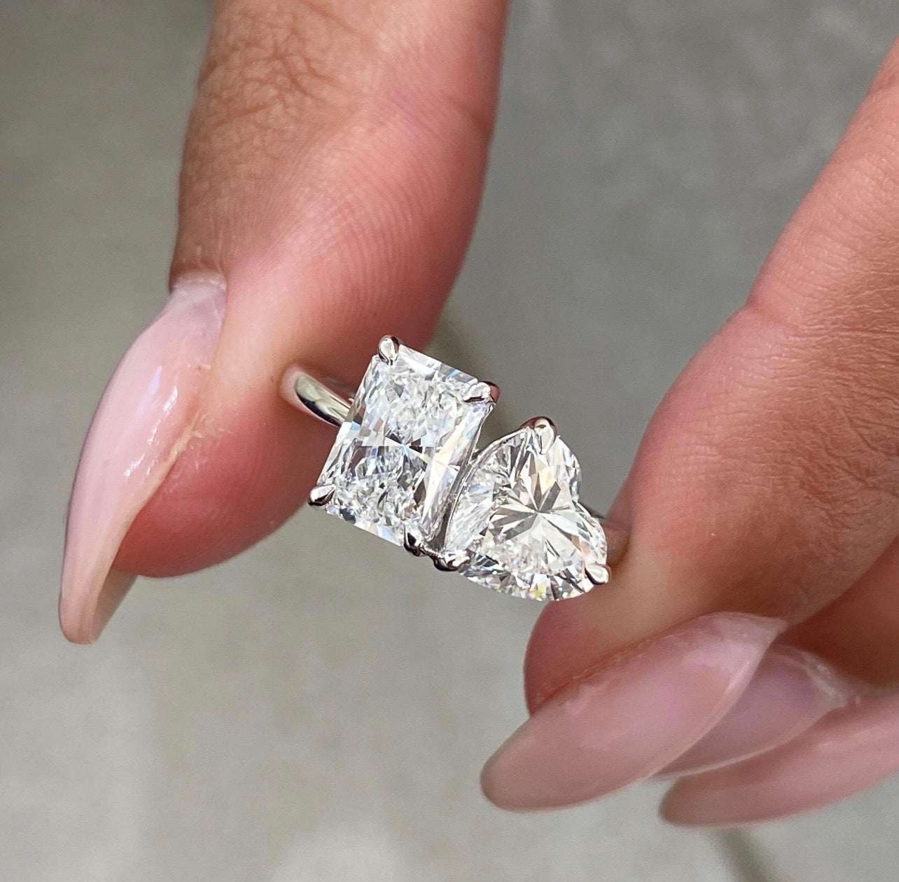 2.10ct Heart & Radiant Toi et Moi Ring