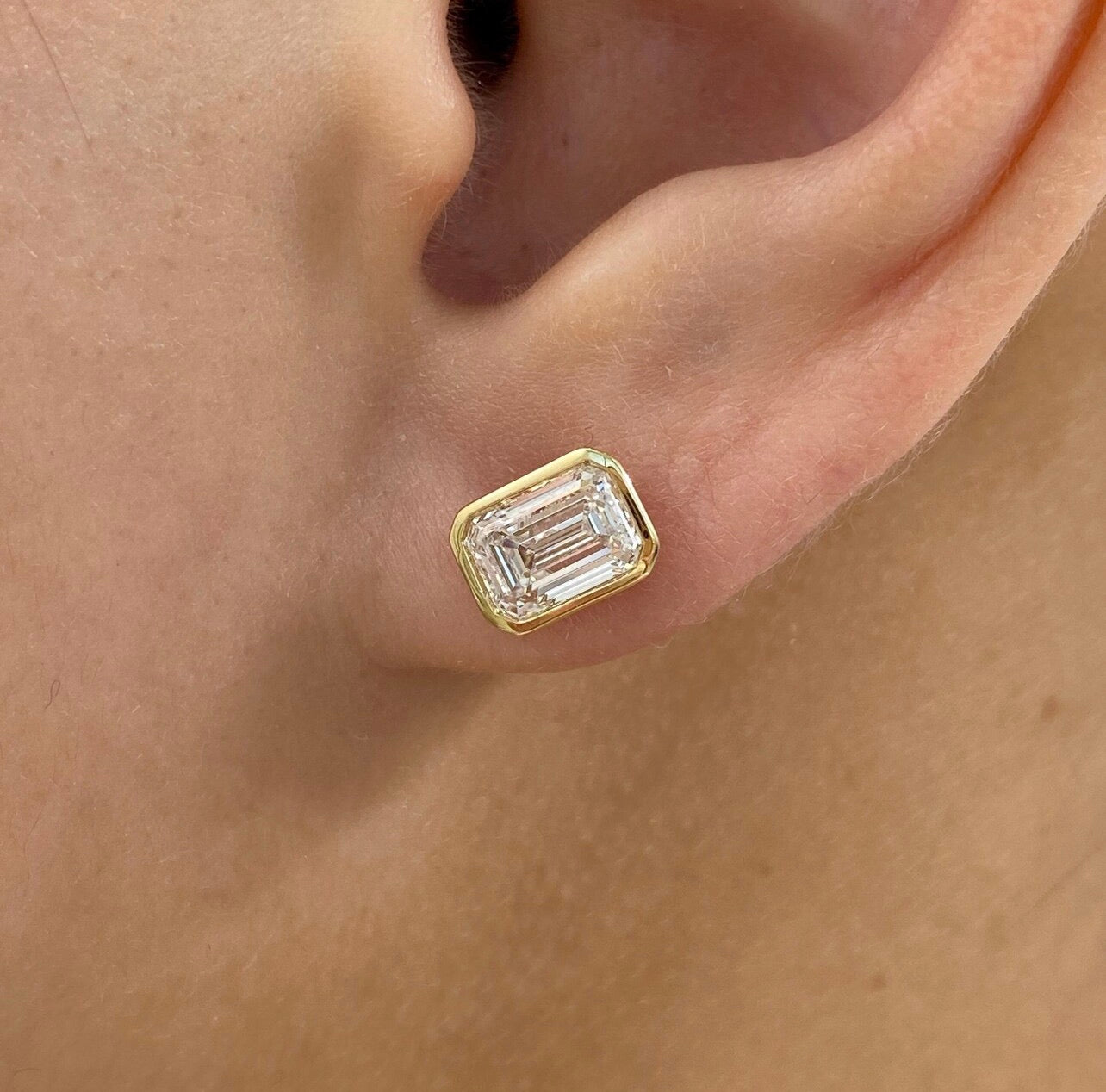 Emerald Cut Bezel Set Studs