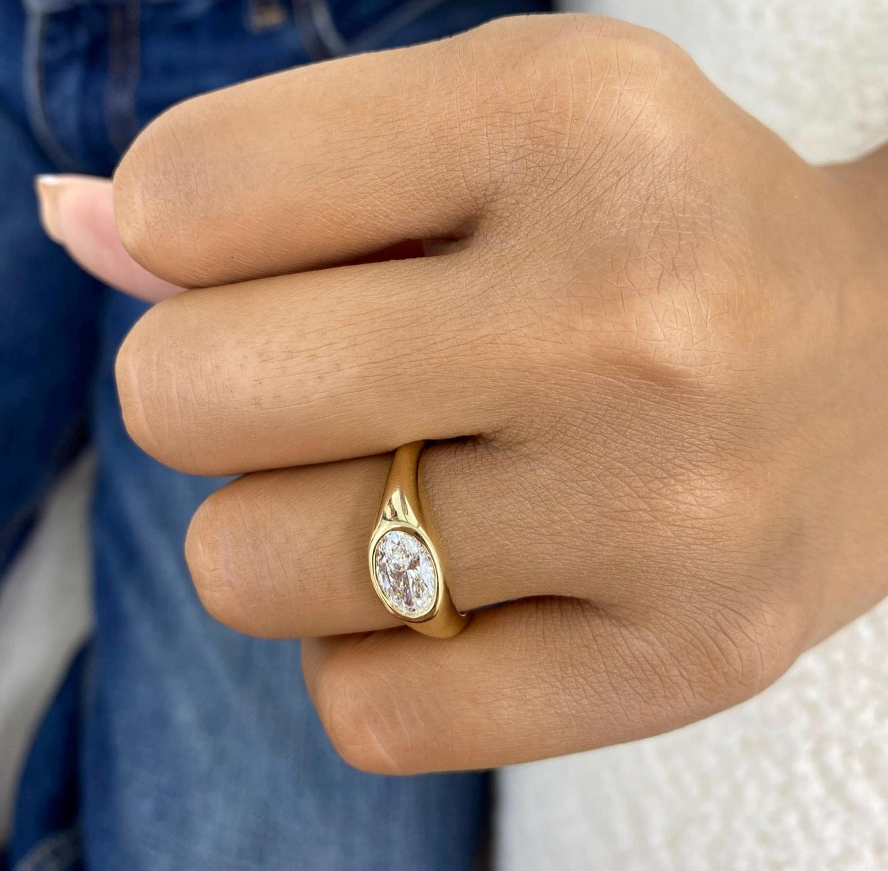 1.00ct Oval East West Set Bezel Ring