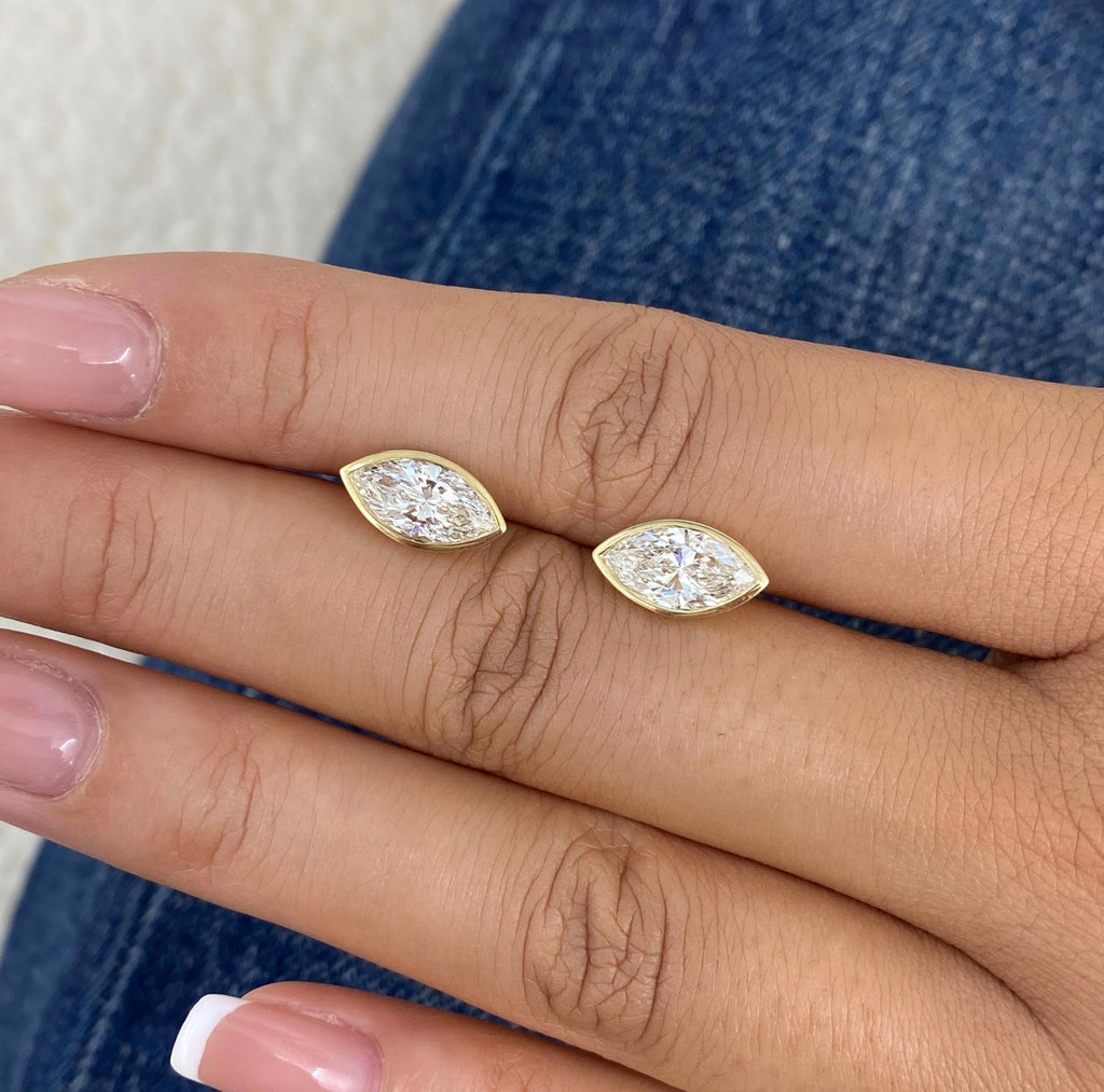 Marquise Cut Bezel Set Studs