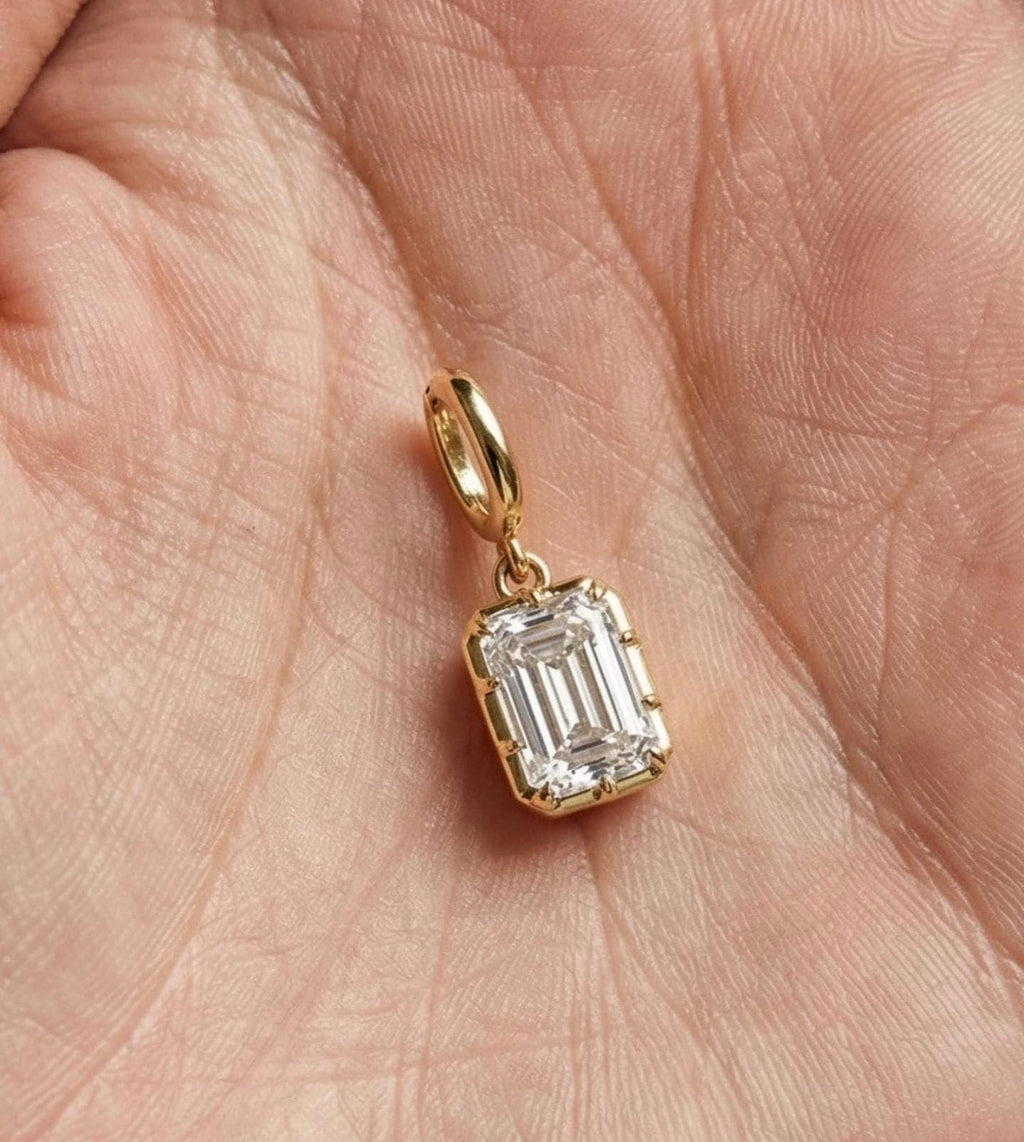 Emerald Cut Bezel Prong Set Charm Pendant