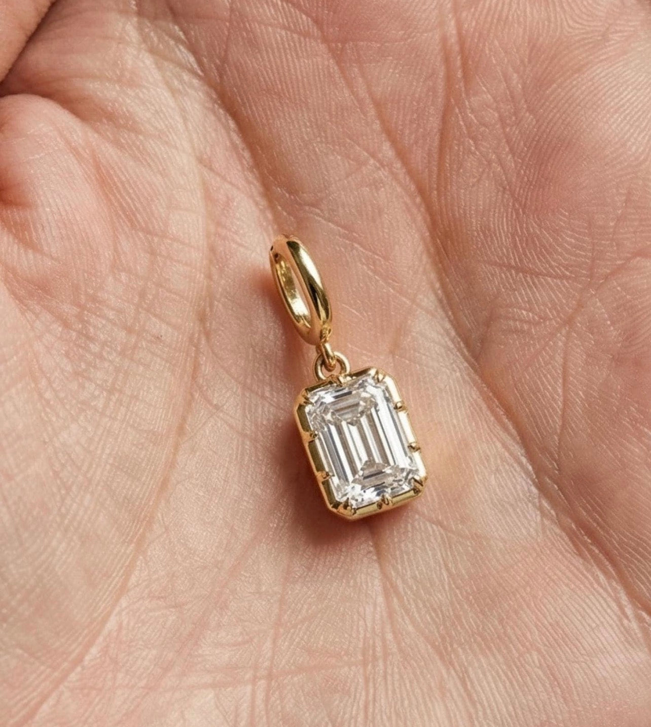 Emerald Cut Bezel Prong Set Charm Pendant