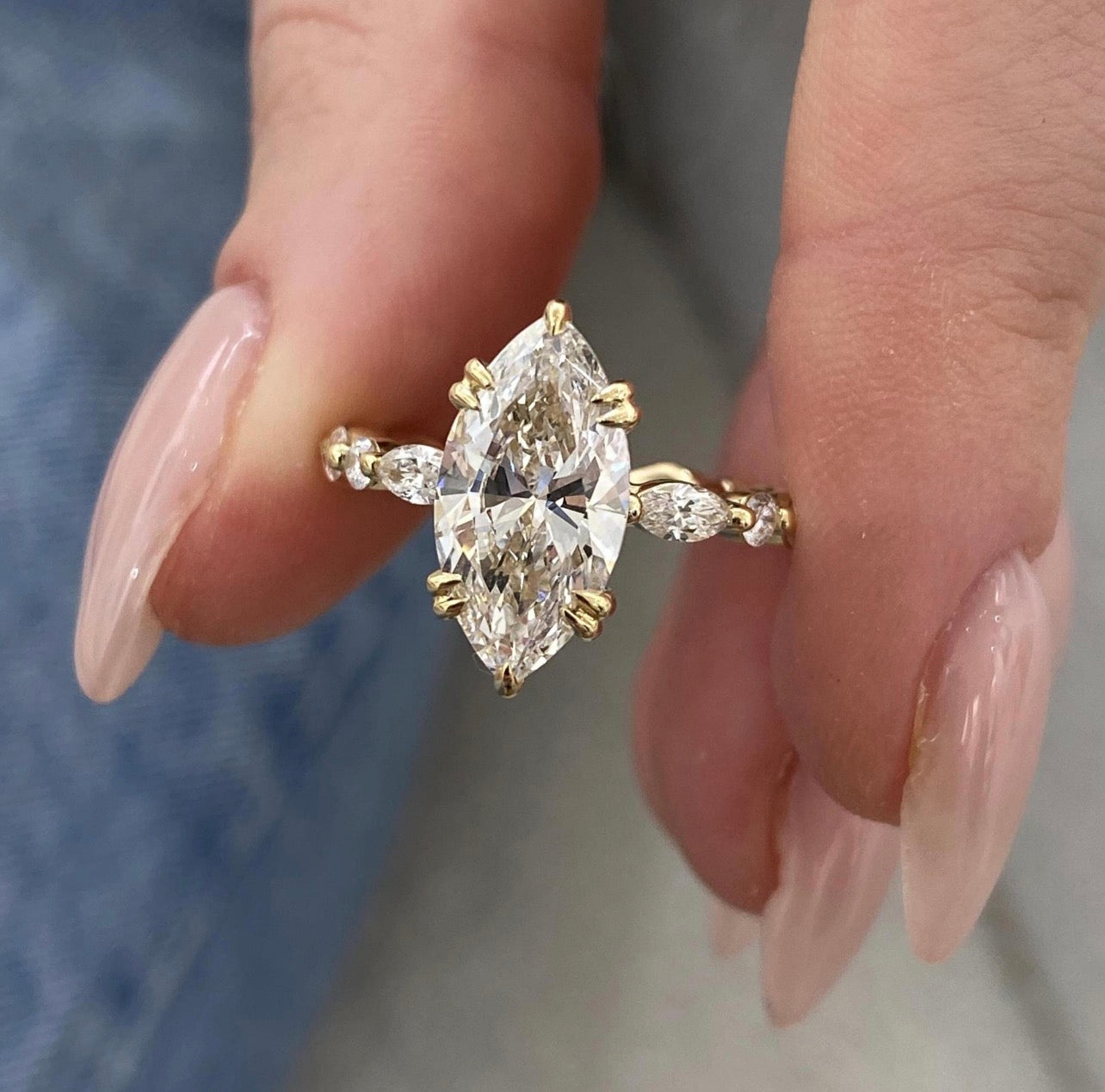 3ct Marquise Cut Ring with Floral Band