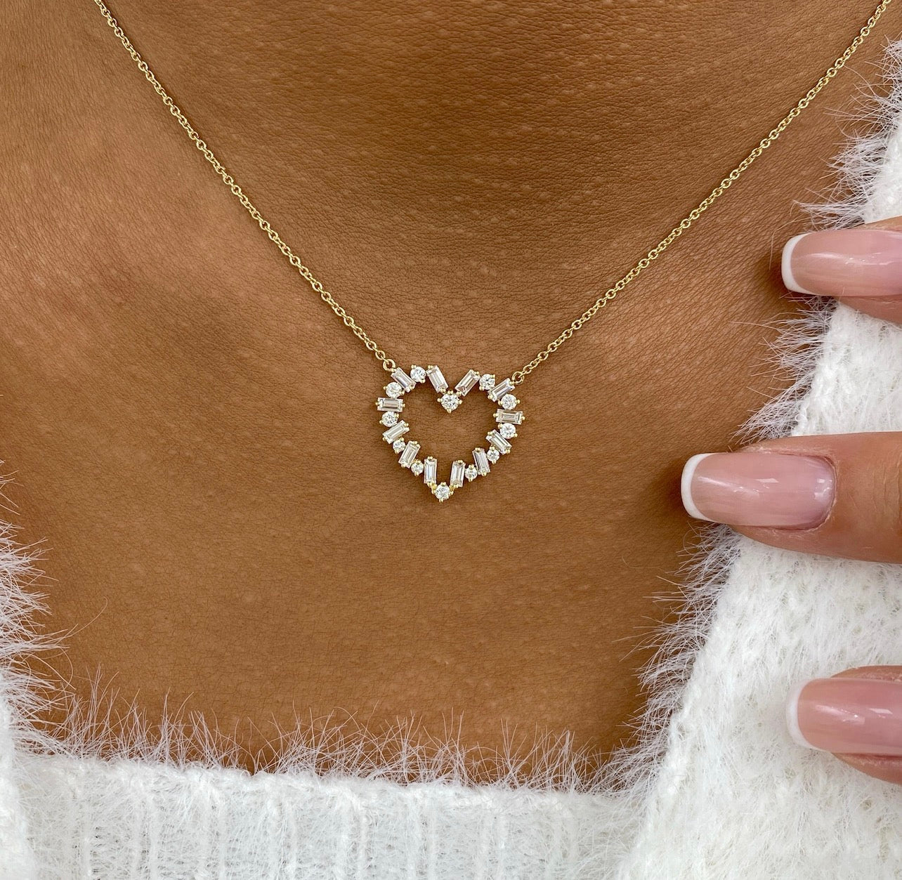 1ct Round & Baguette Cut Heart Necklace