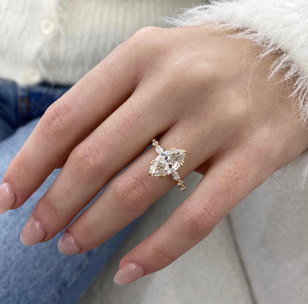 3ct Marquise Cut Ring with Floral Band