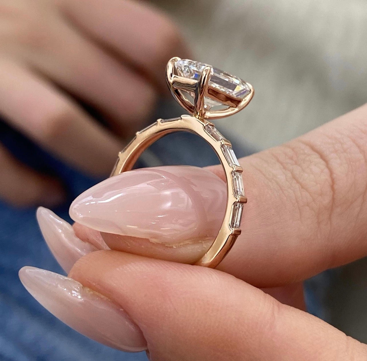 2ct Emerald Cut Ring with Baguette Band