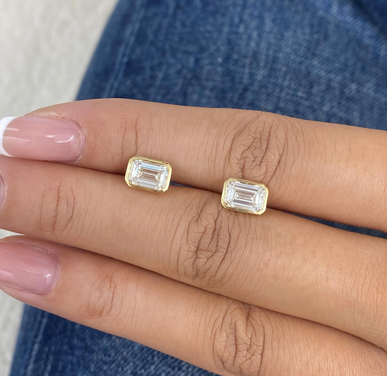 Emerald Cut Bezel Set Studs