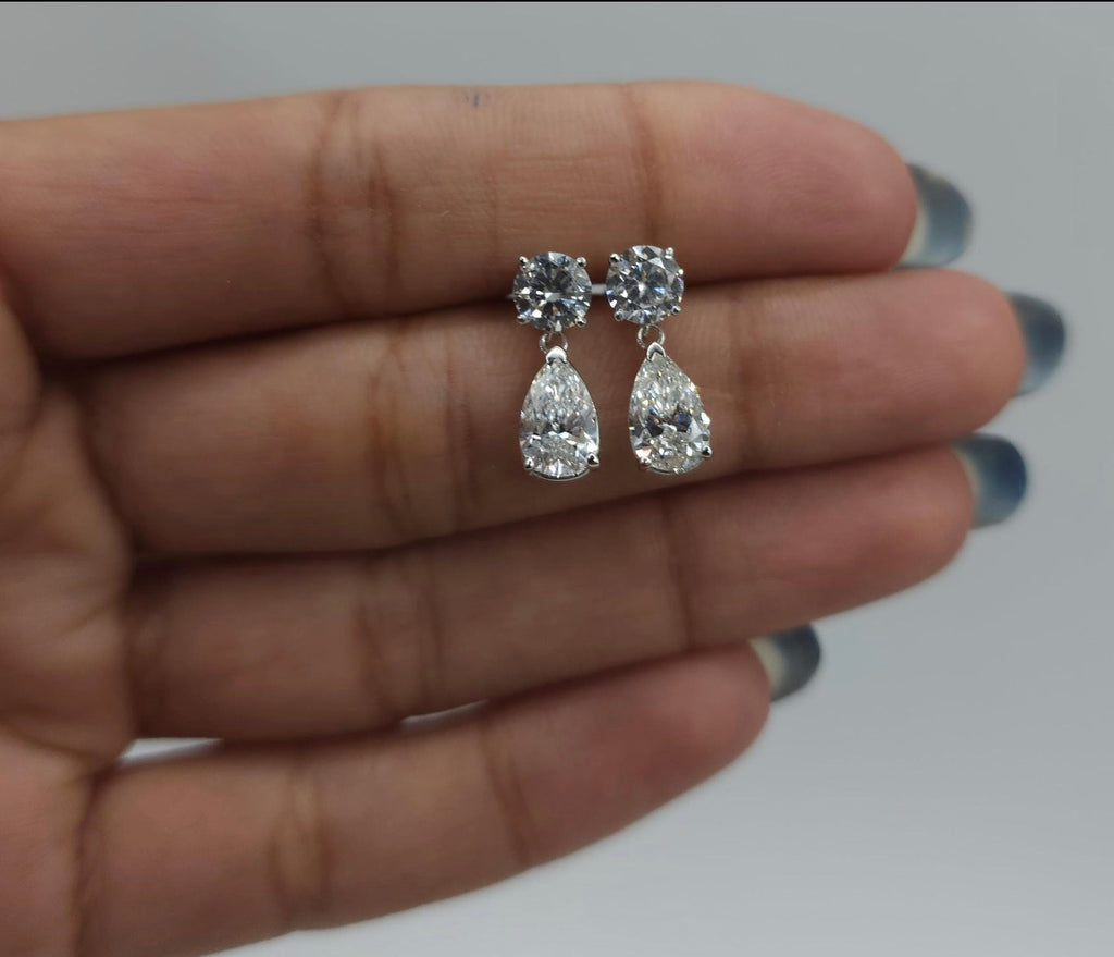 2.40ct Pear & Round Drop Earrings