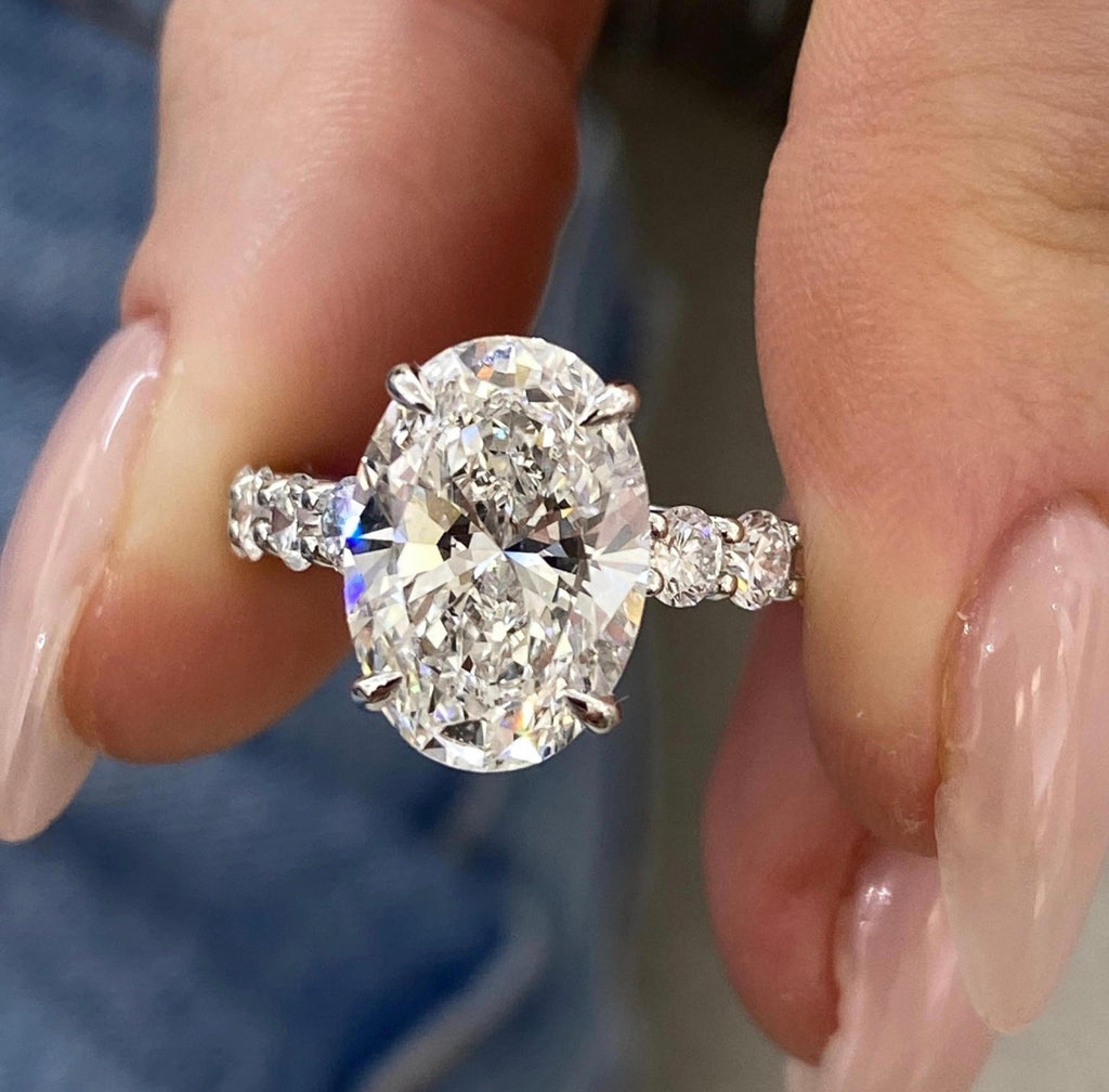 4ct Oval Cut Hidden Halo Set U-Band Engagement Ring