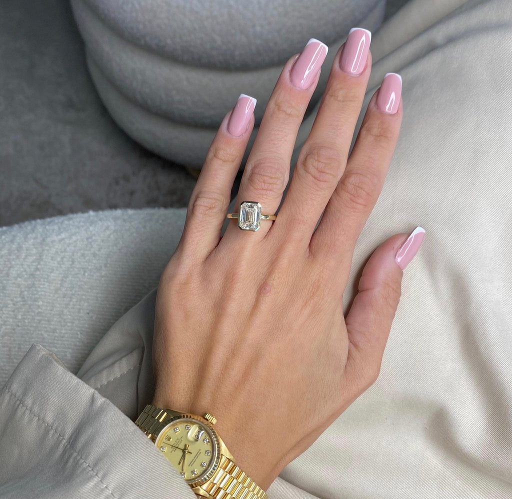 3ct Emerald Bezel Set Ring