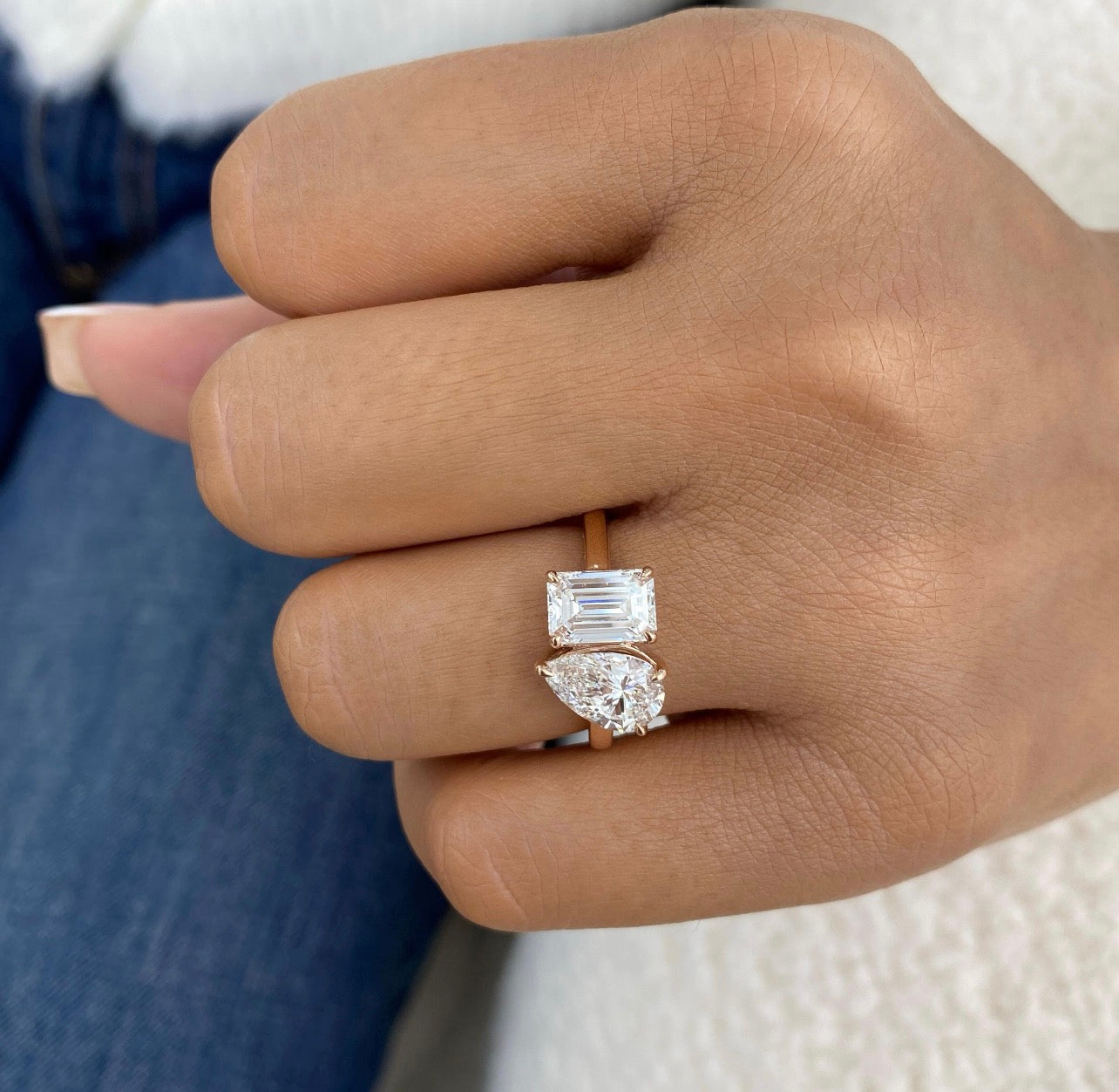 3ct Emerald & Pear Toi et Moi Ring