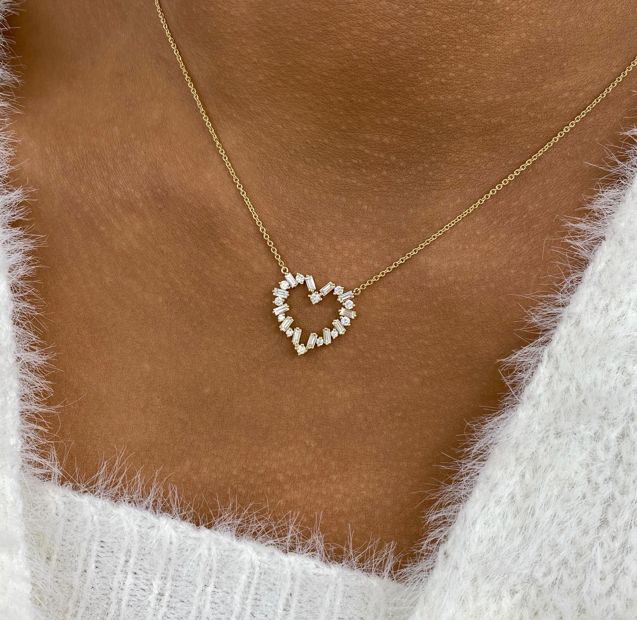 1ct Round & Baguette Cut Heart Necklace
