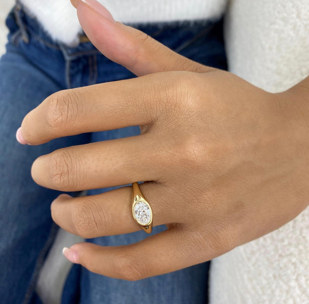 1.00ct Oval East West Set Bezel Ring