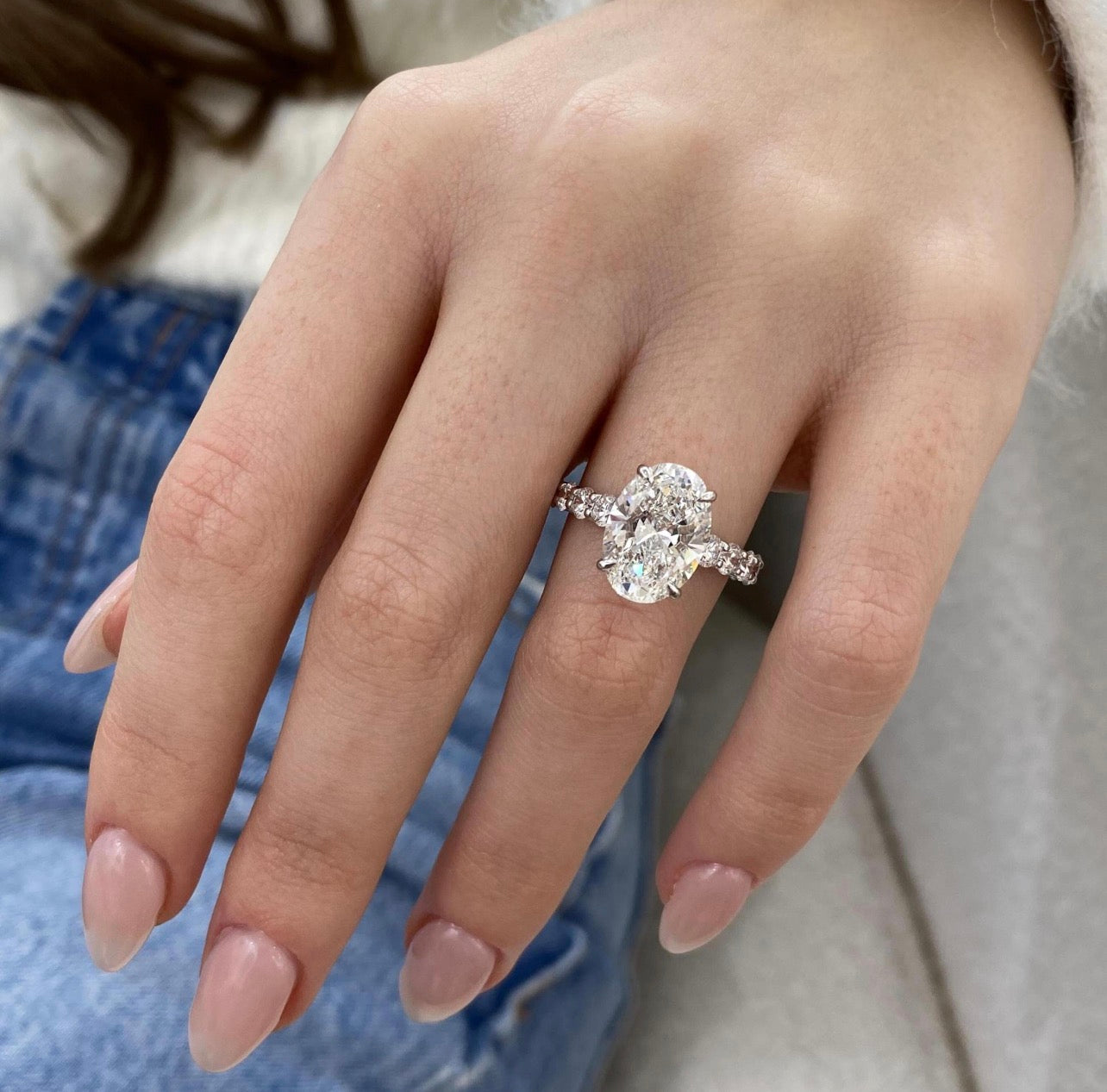 4ct Oval Cut Hidden Halo Set U-Band Engagement Ring