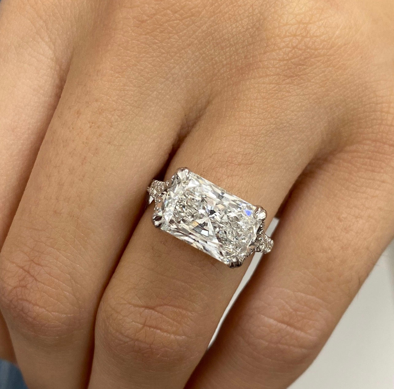 4ct Radiant Cut East West Set Cathedral Proposal Ring