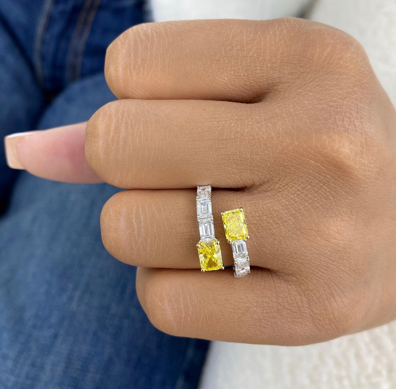 3.30ct Fancy Yellow Radiant & Emerald Wedding Band