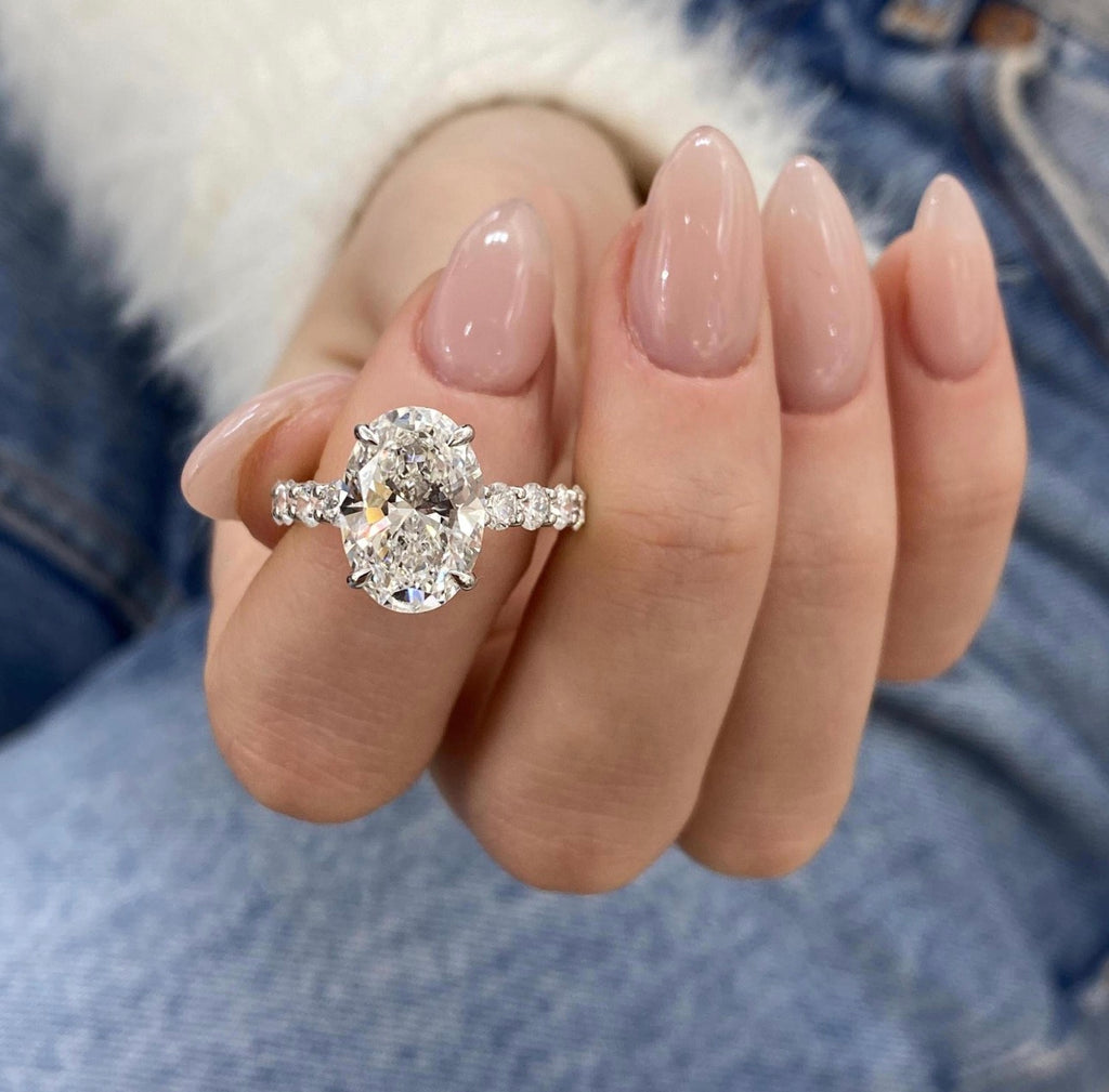 4ct Oval Cut Hidden Halo Set U-Band Engagement Ring